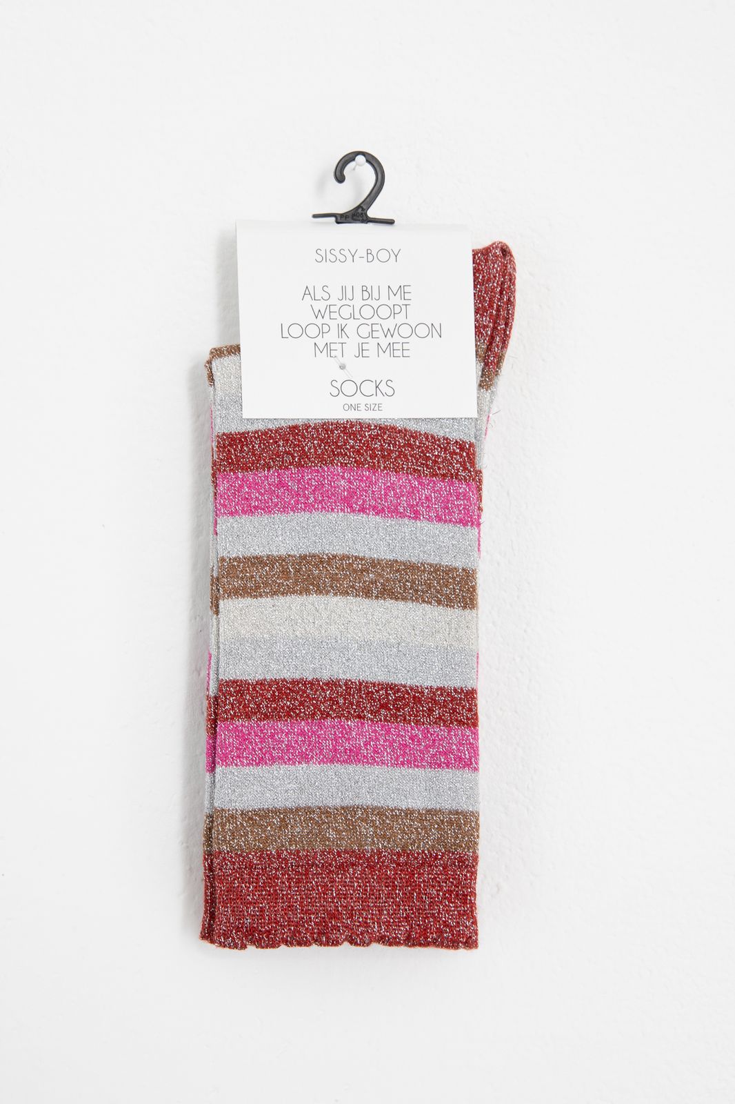 Gestreifte Socken mit Lurex - rot