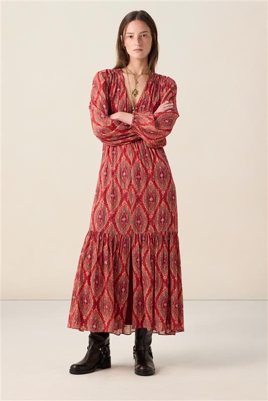 Maxi-Kleid mit Print - rot