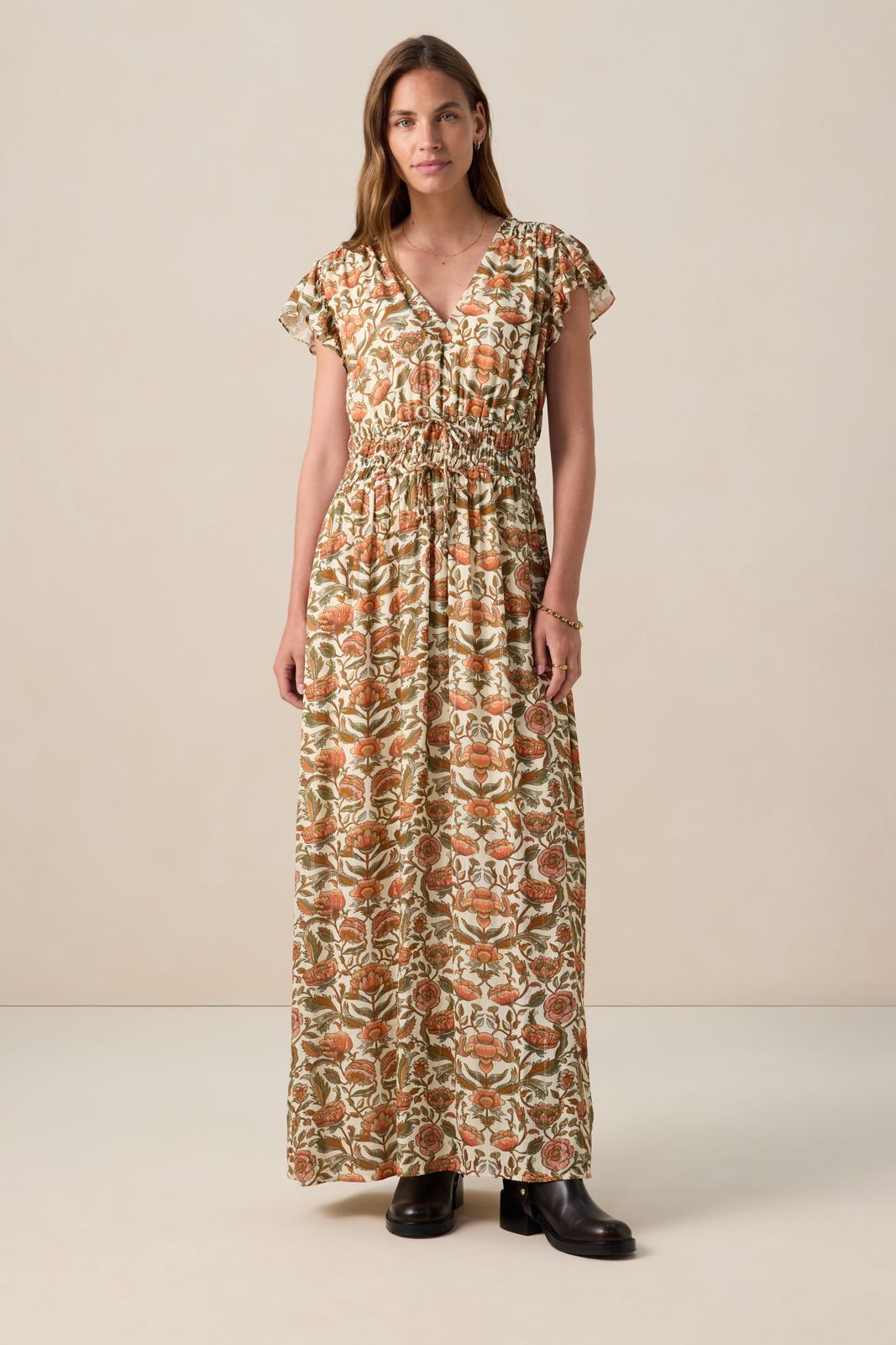 Gemustertes Maxi-Kleid - weiß