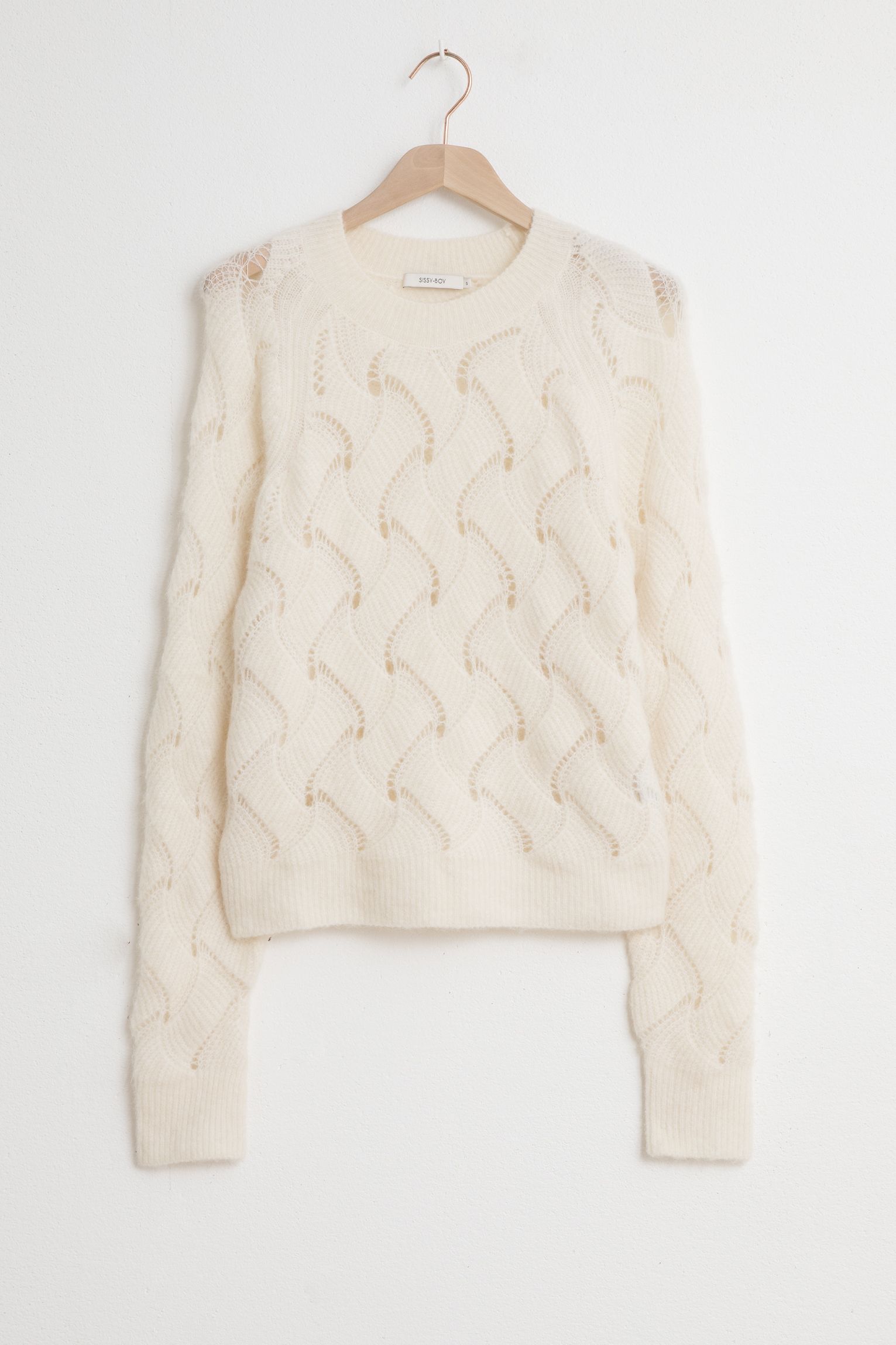 Offwhite ajour stripe trui - Dames | Sissy-Boy