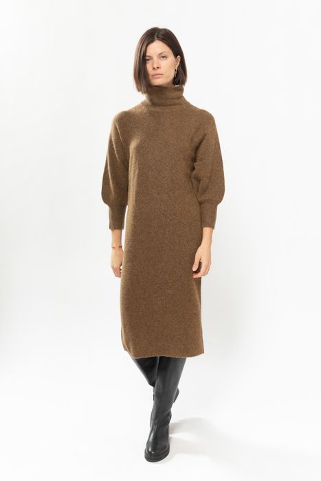 Wollen Jurk Warme Jurken Dames Korte, Gebreide Jurk Met Een Col Zwart