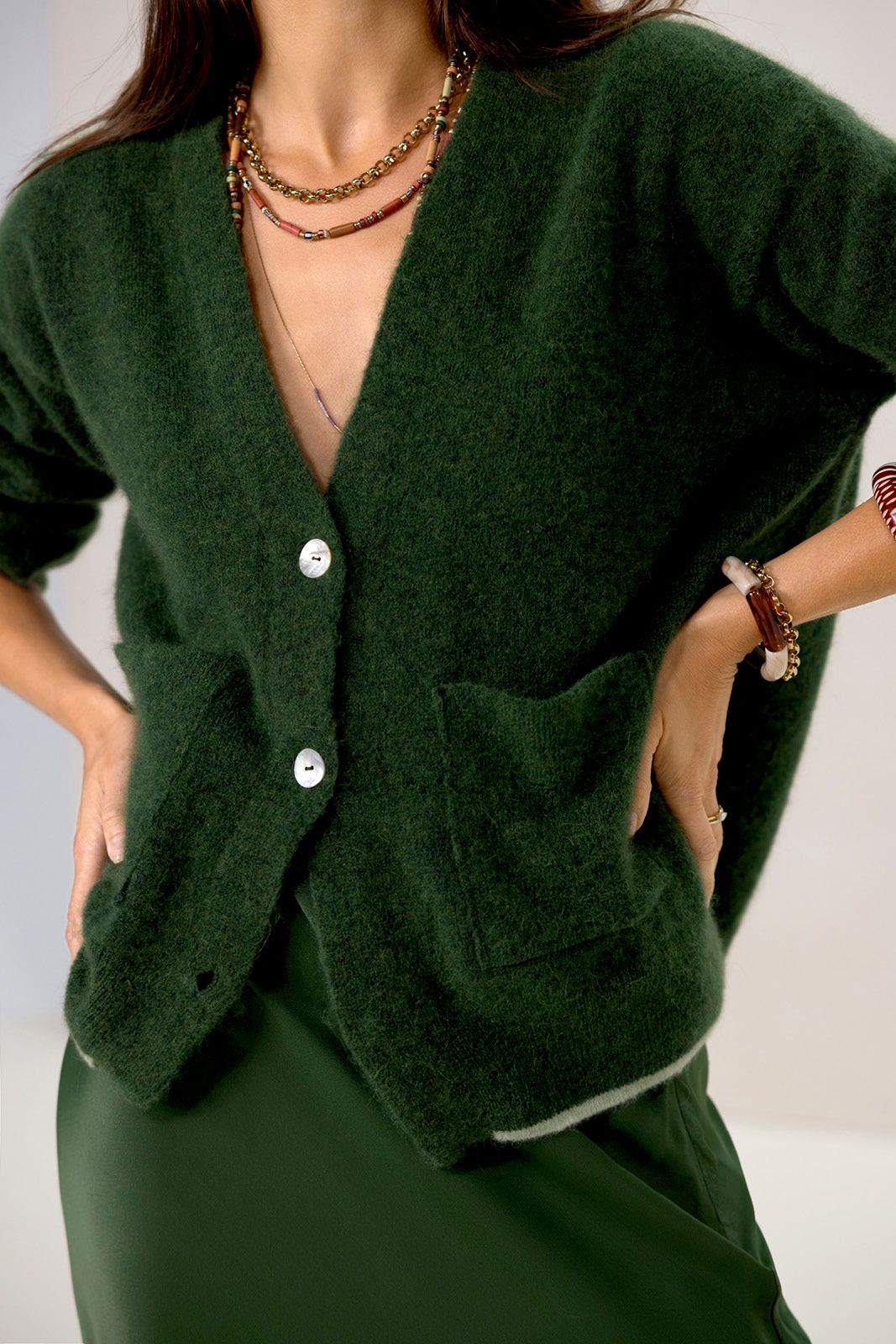 Cardigan Femme Vert "Made In Italy" - Style Décontracté Et Ample - Taille Unique