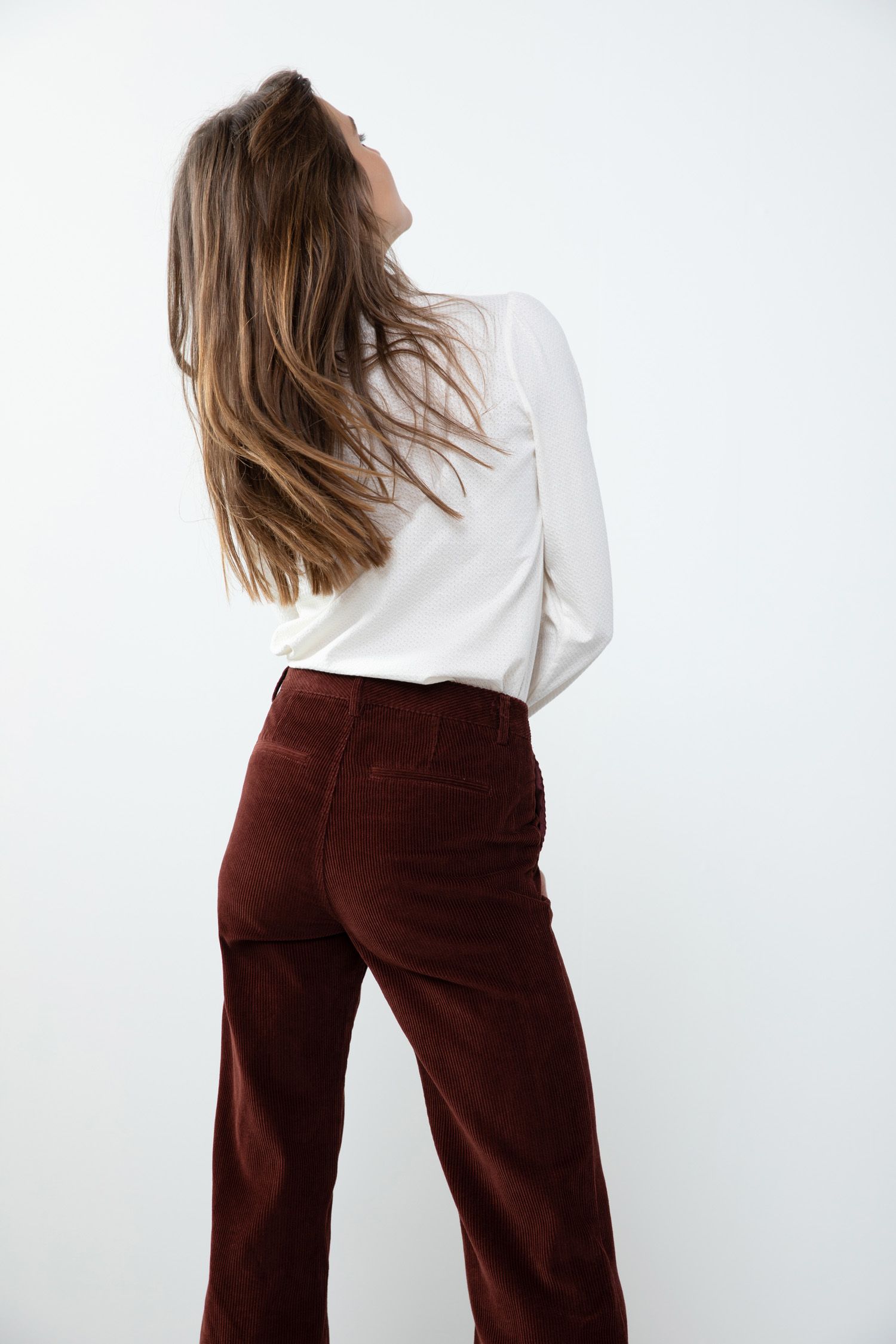 Donkerrode corduroy broek