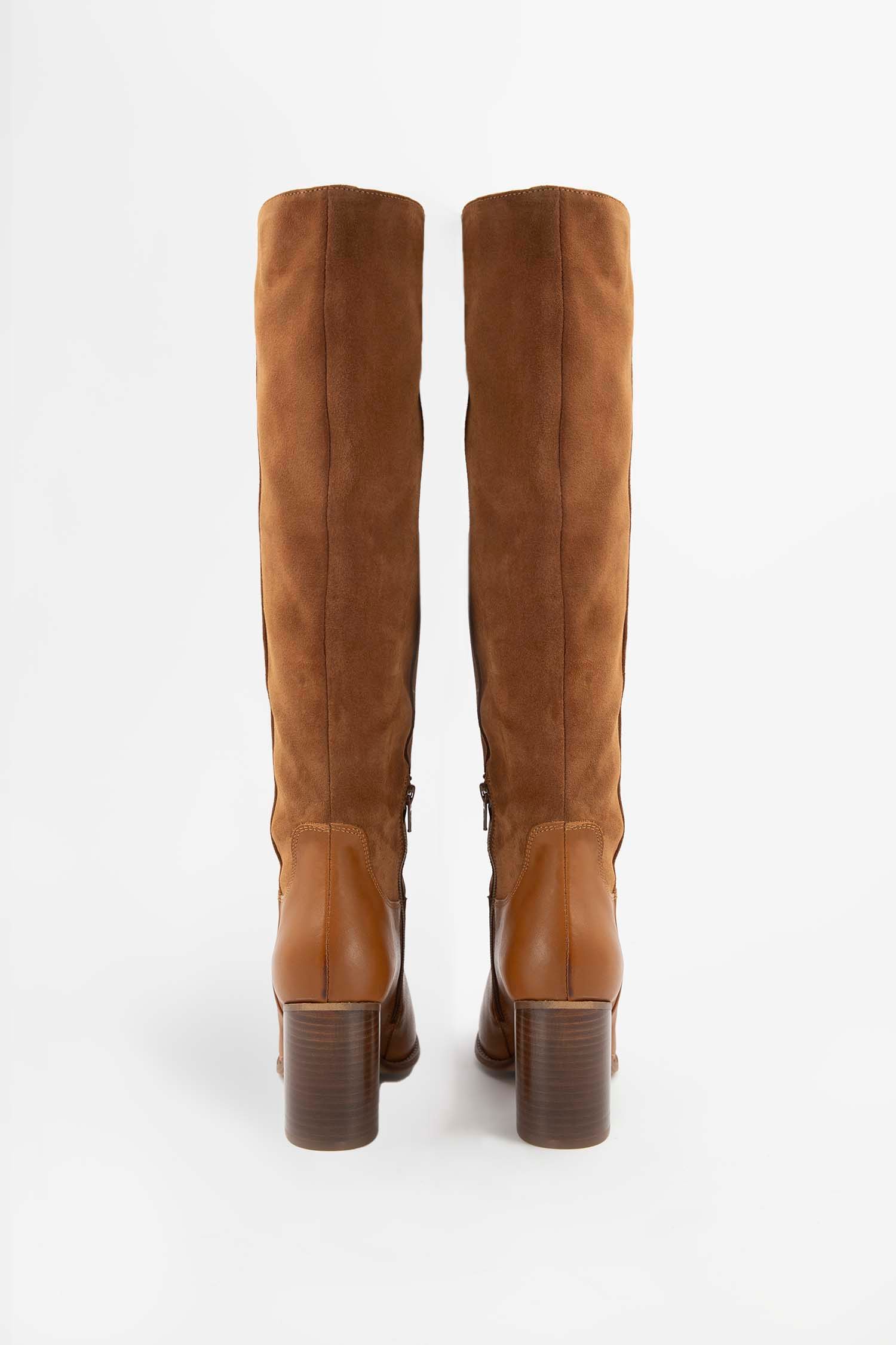 Bottes hautes en daim et cuir marron