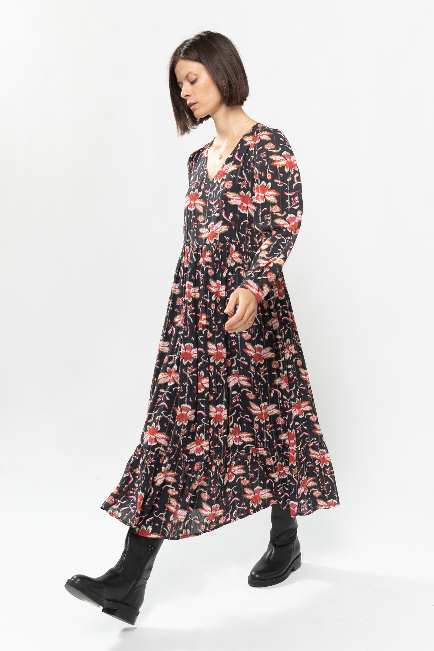 Robe longue discount noire imprimé fleuri