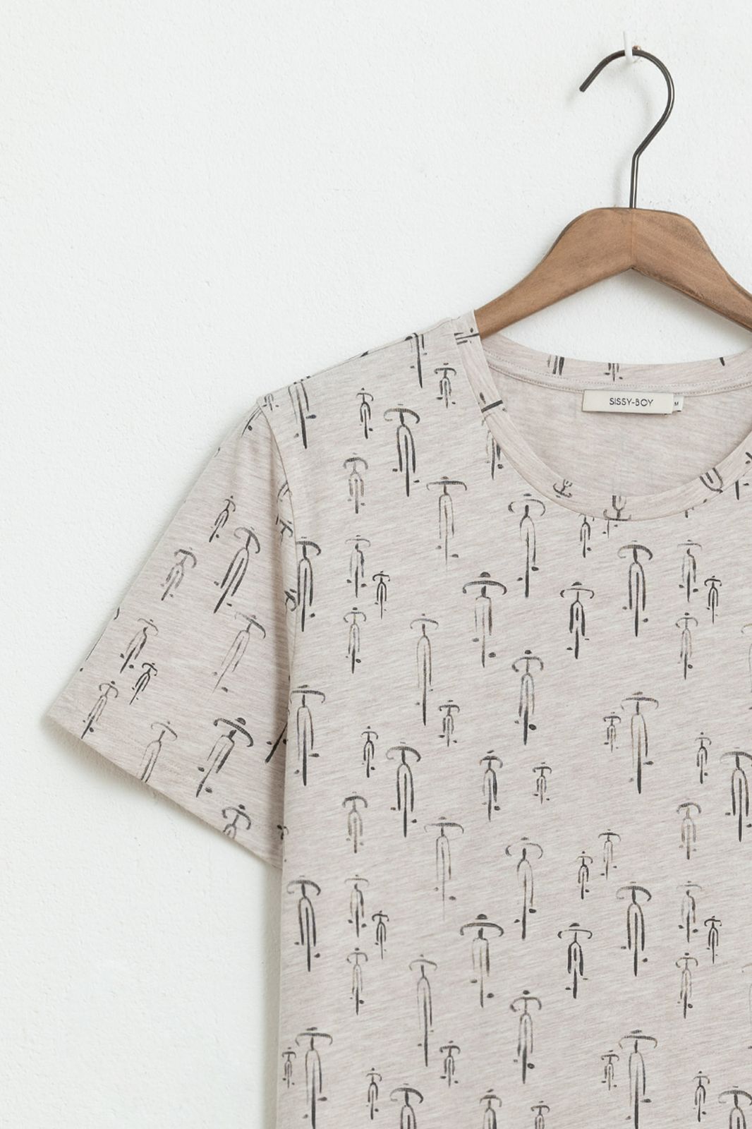 T-Shirt mit Fahrrad-Print - beige