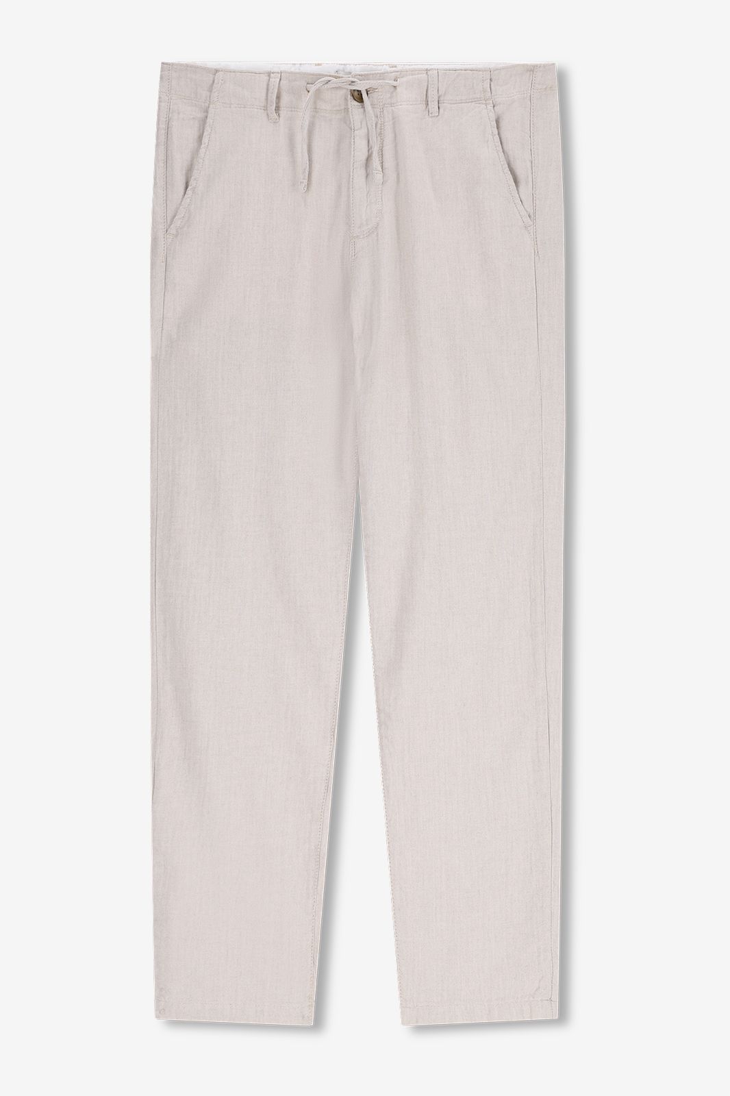 Leinenhose mit Fischgrätenmuster - beige
