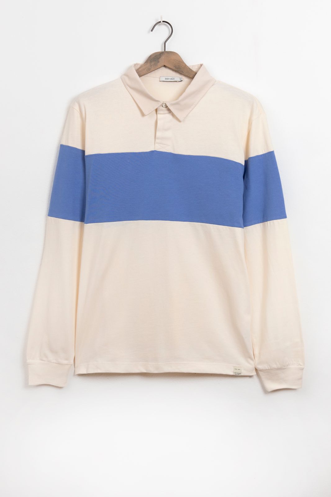 Polo-Sweater mit blauem Streifen - beige