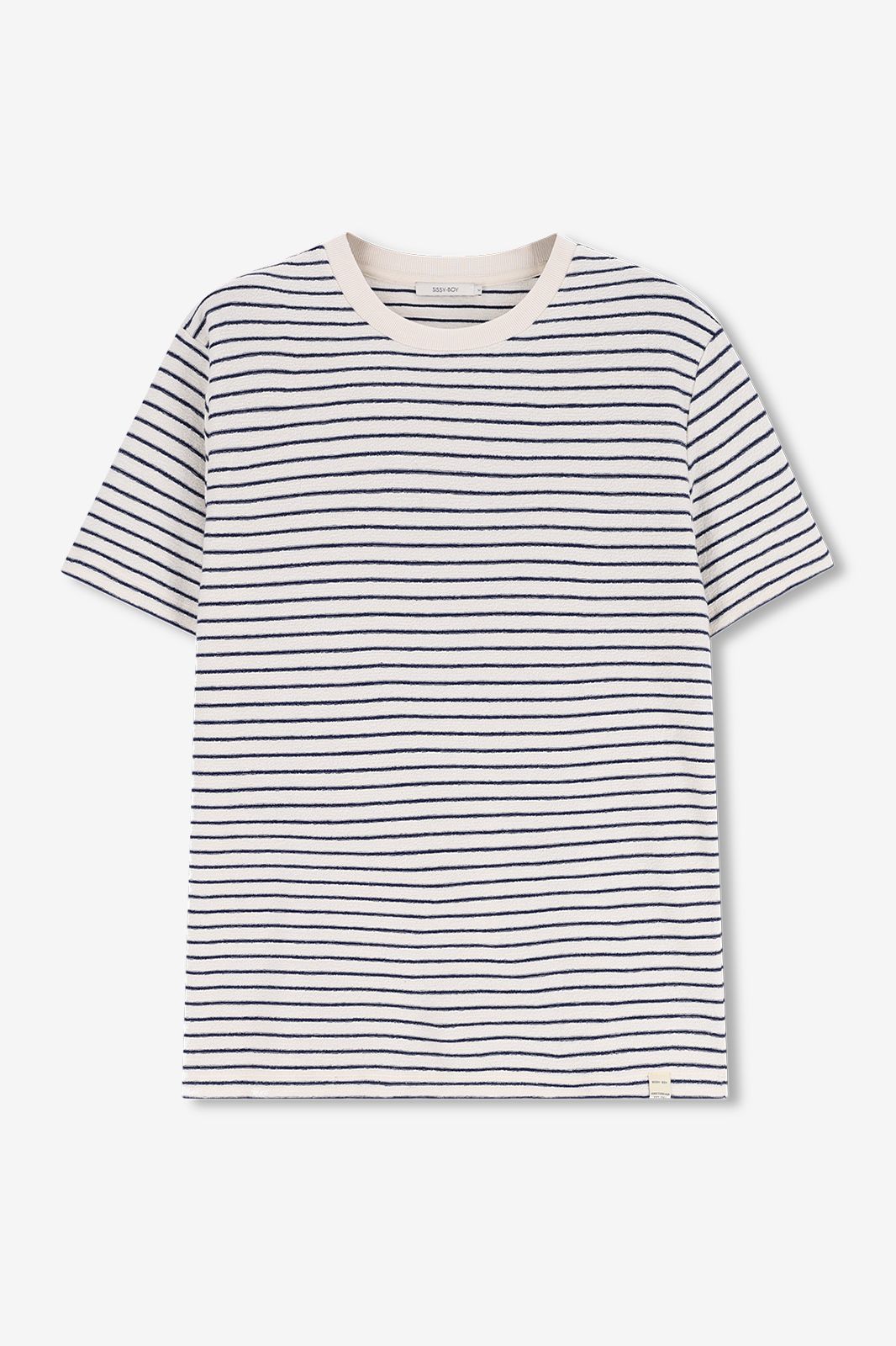 T-Shirt mit dunkelblauen Streifen - weiß