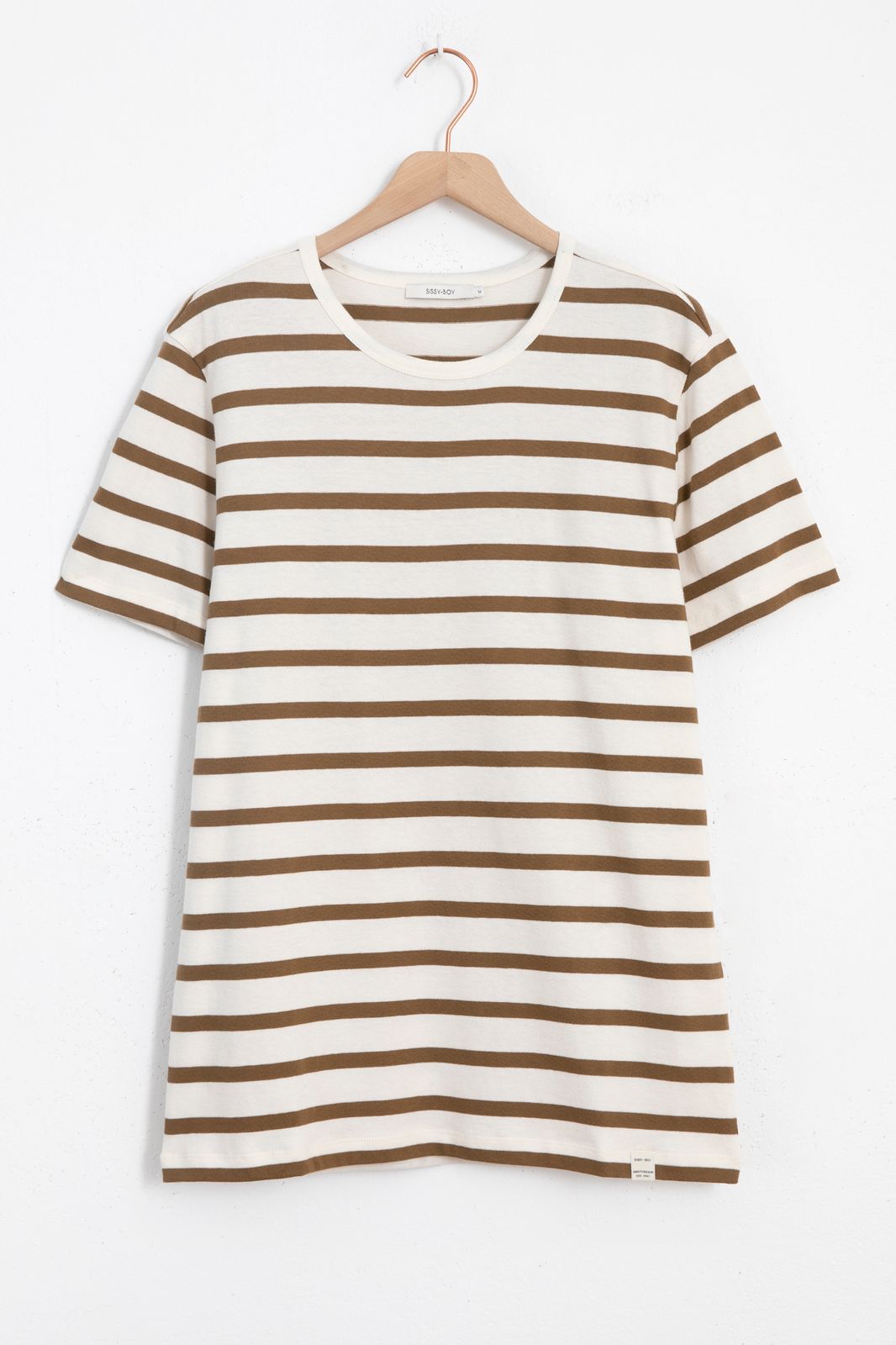 T-Shirt mit braunen Streifen - weiß