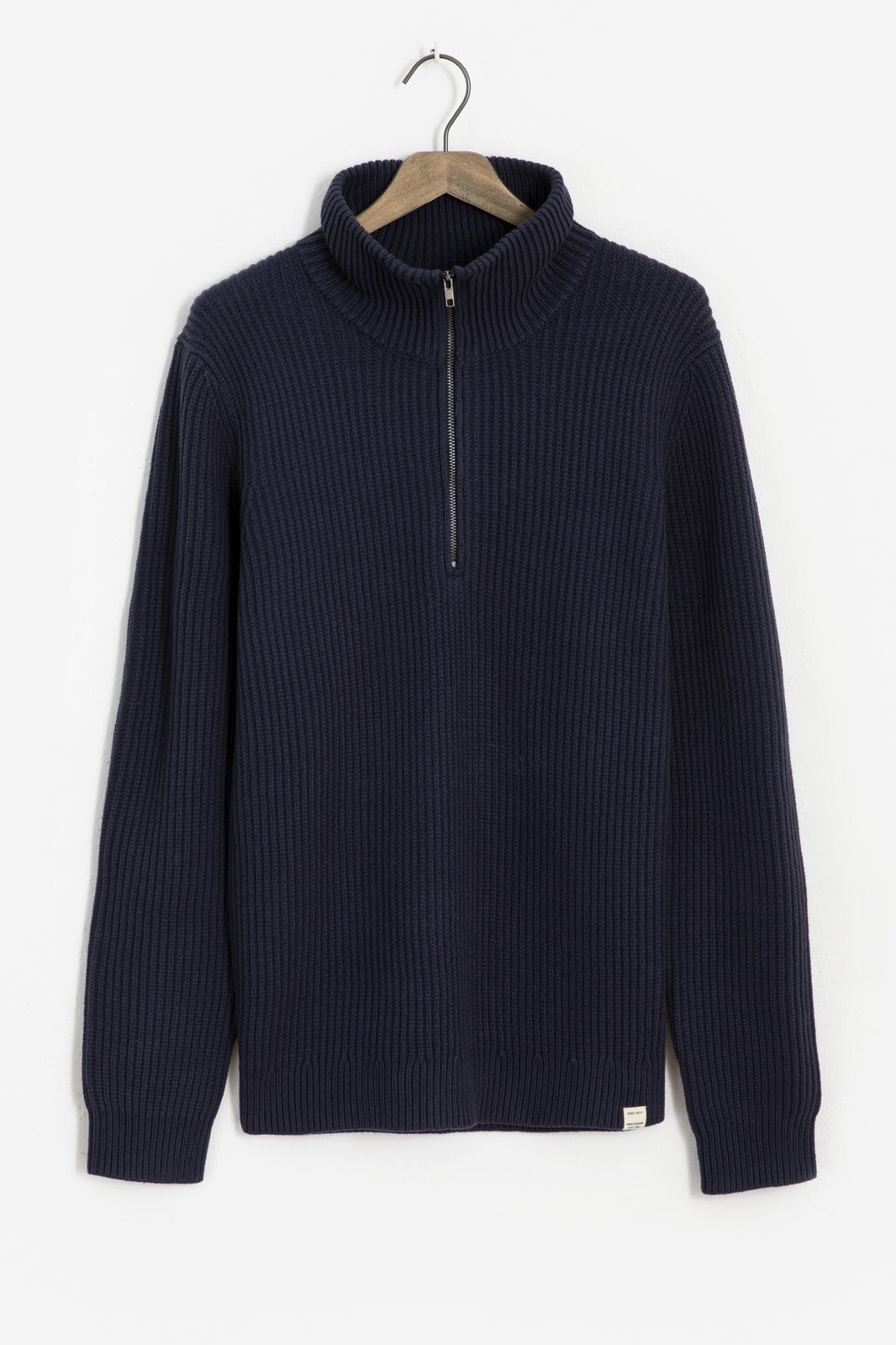 Baumwoll-Pullover mit Reißverschluss - dunkelblau