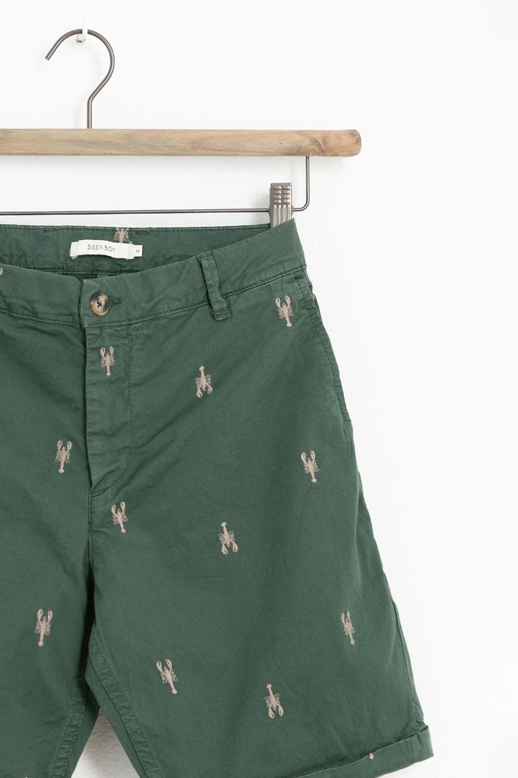 Chino-Shorts mit Hummer-Stickerei - grün