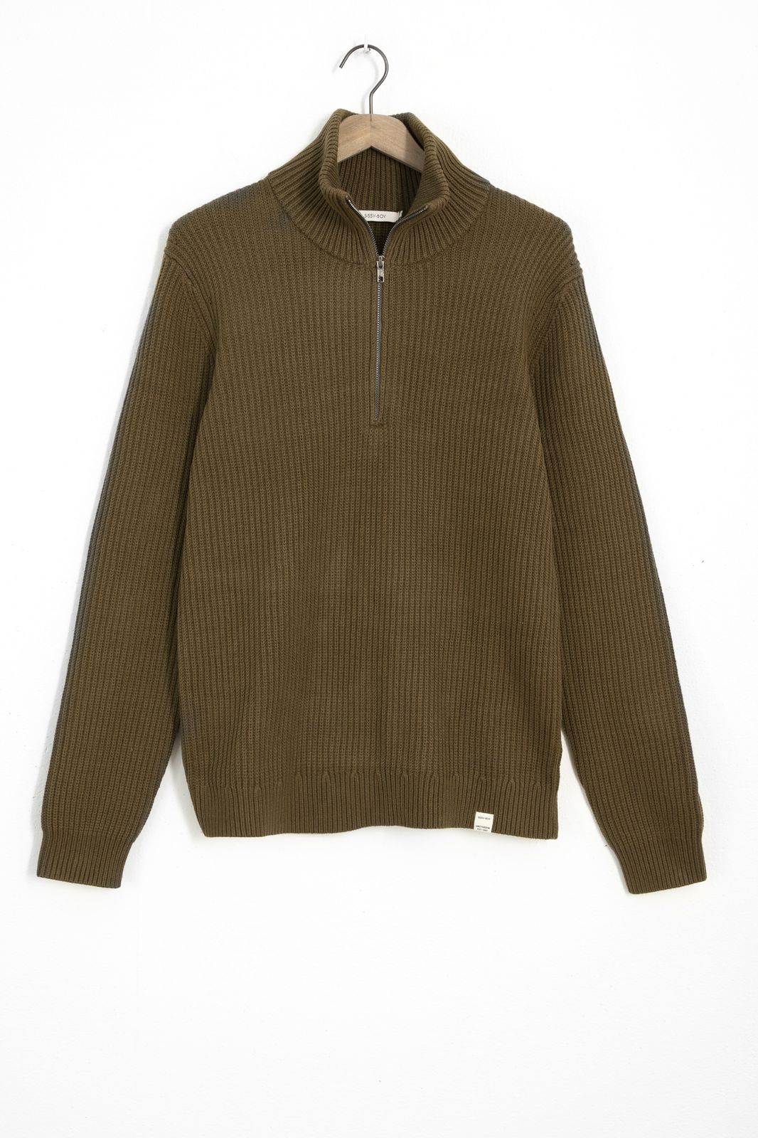 Baumwollpullover mit Reißverschluss - dunkelgrün