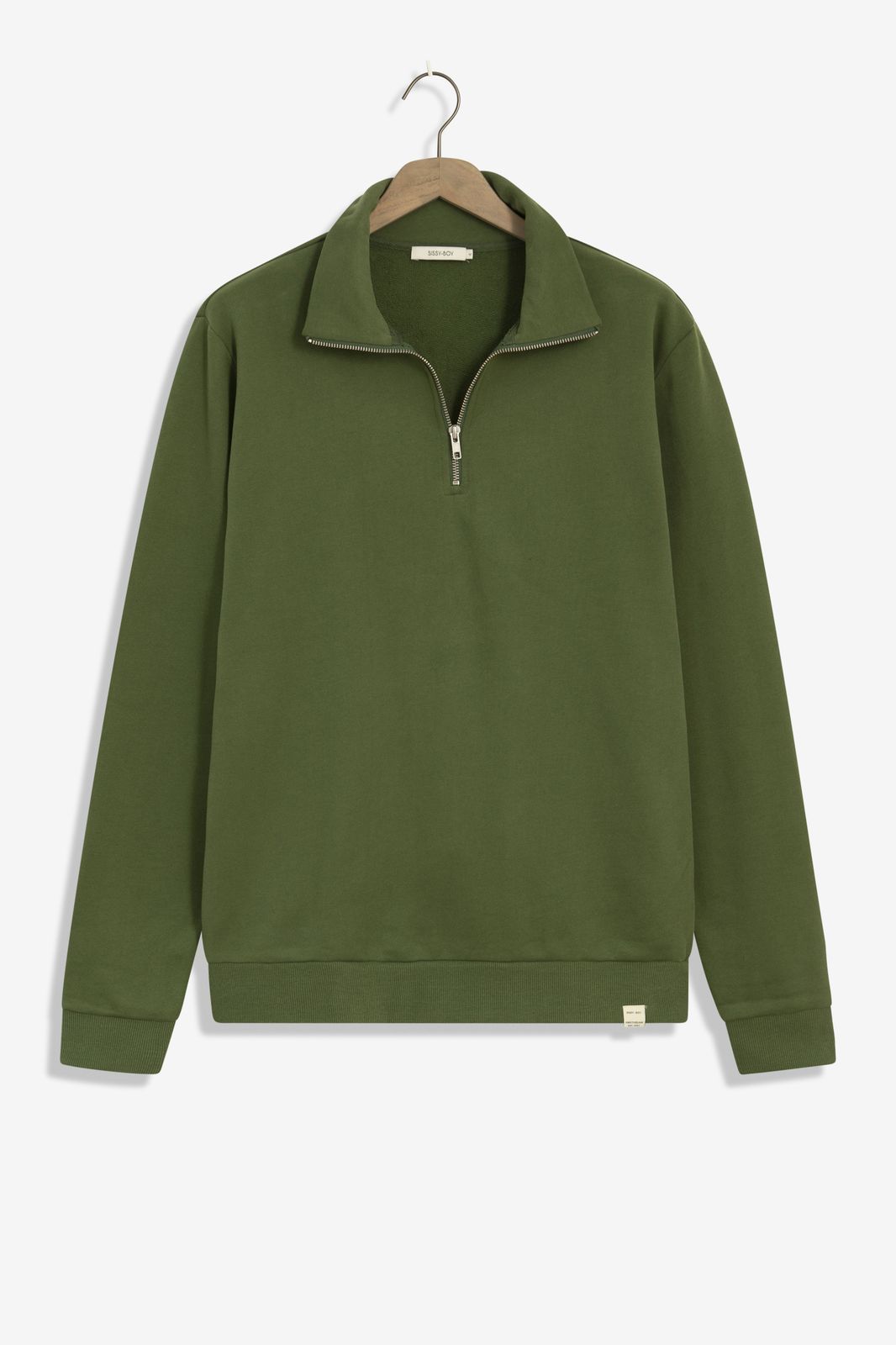 Baumwoll-Pullover mit Reißverschluss - grün