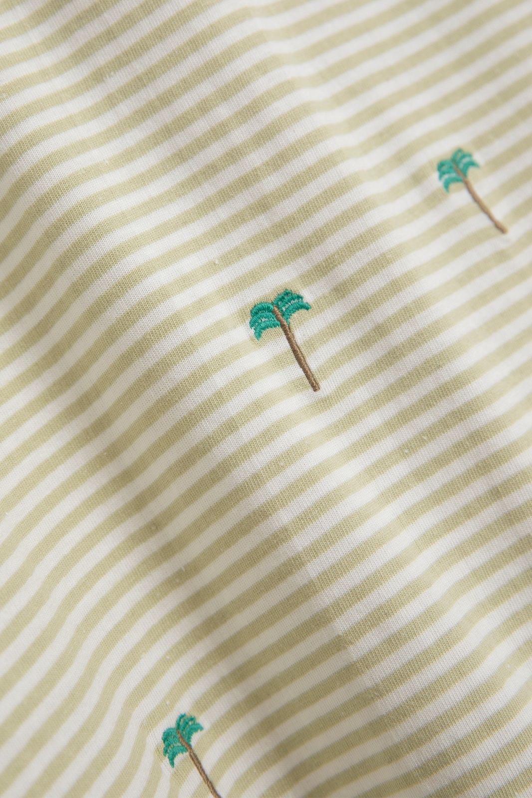 Gestreiftes T-Shirt mit Palmen-Stickerei - grün