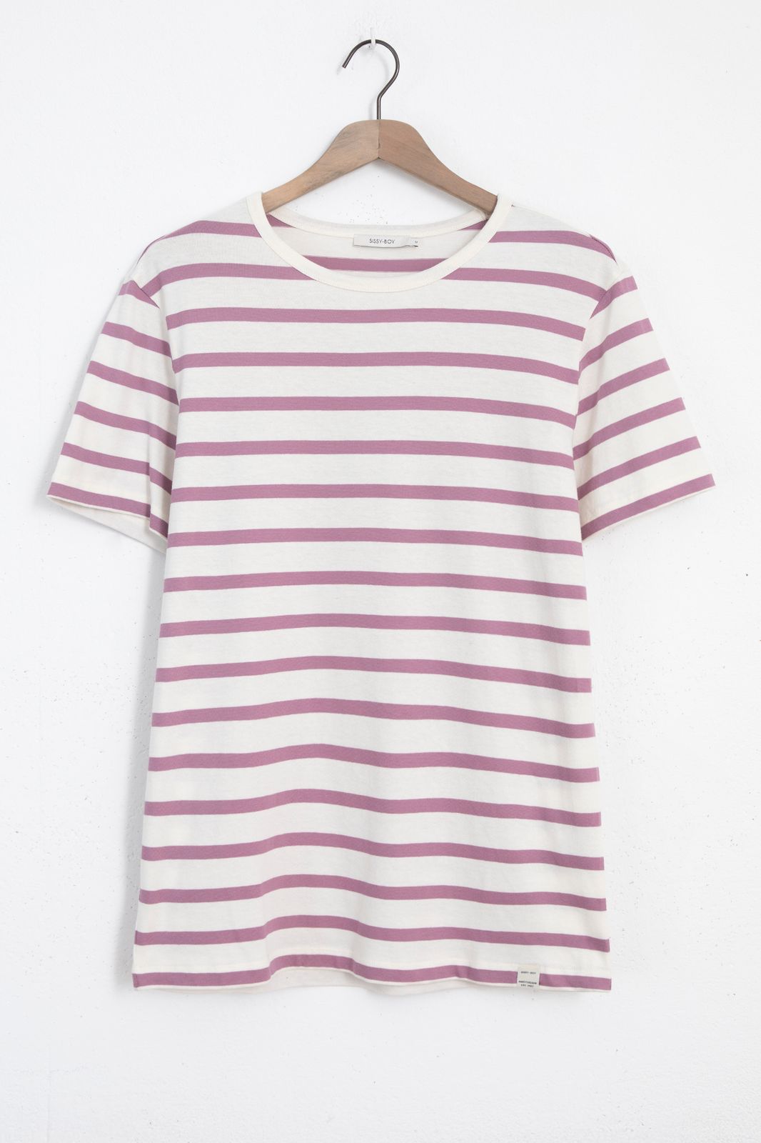 T-Shirt mit lila Streifen - weiß
