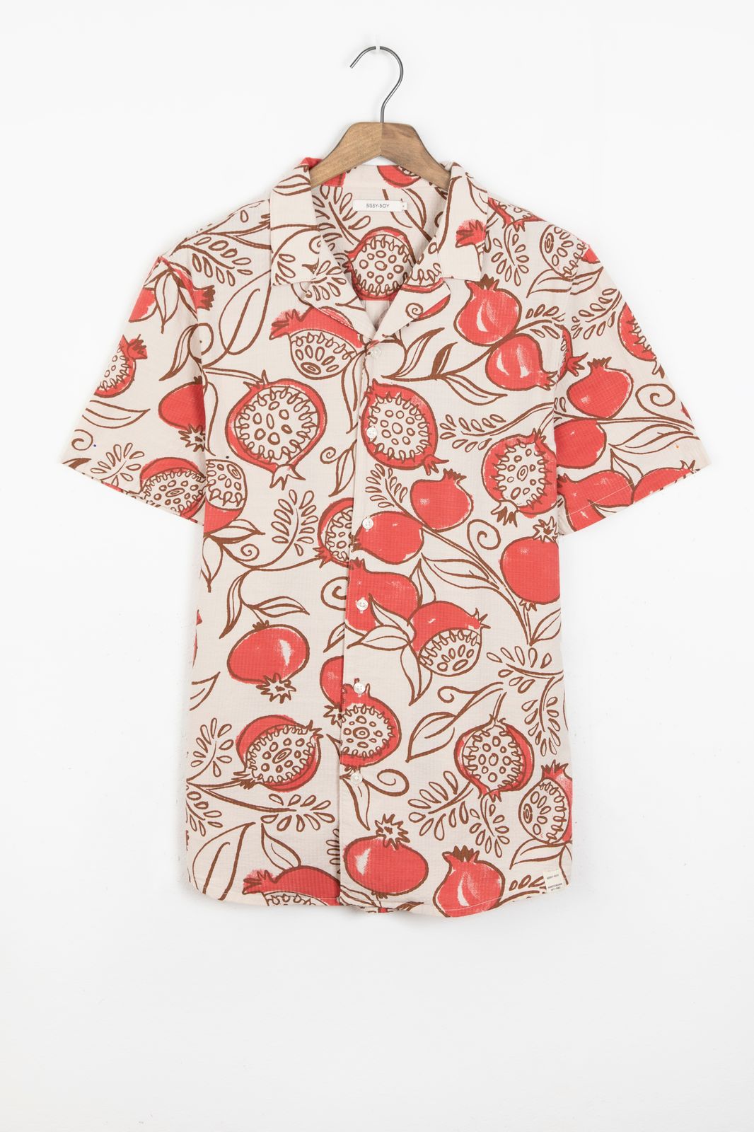 Hemd mit rotem Granatapfel-Print - beige