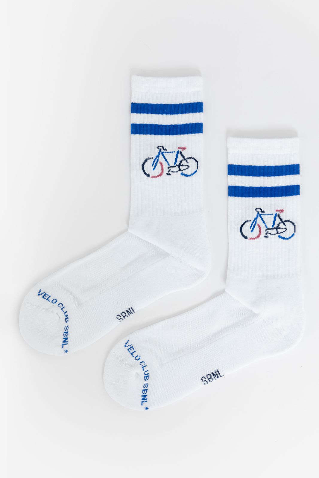 Sportsocken mit blauen Streifen und Fahrrad-Print - weiß