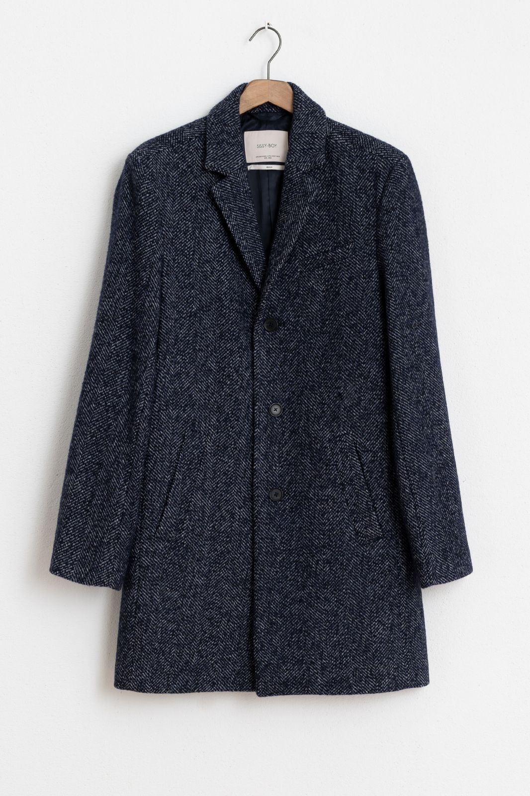 Manteau en laine Herringbone - bleu marine