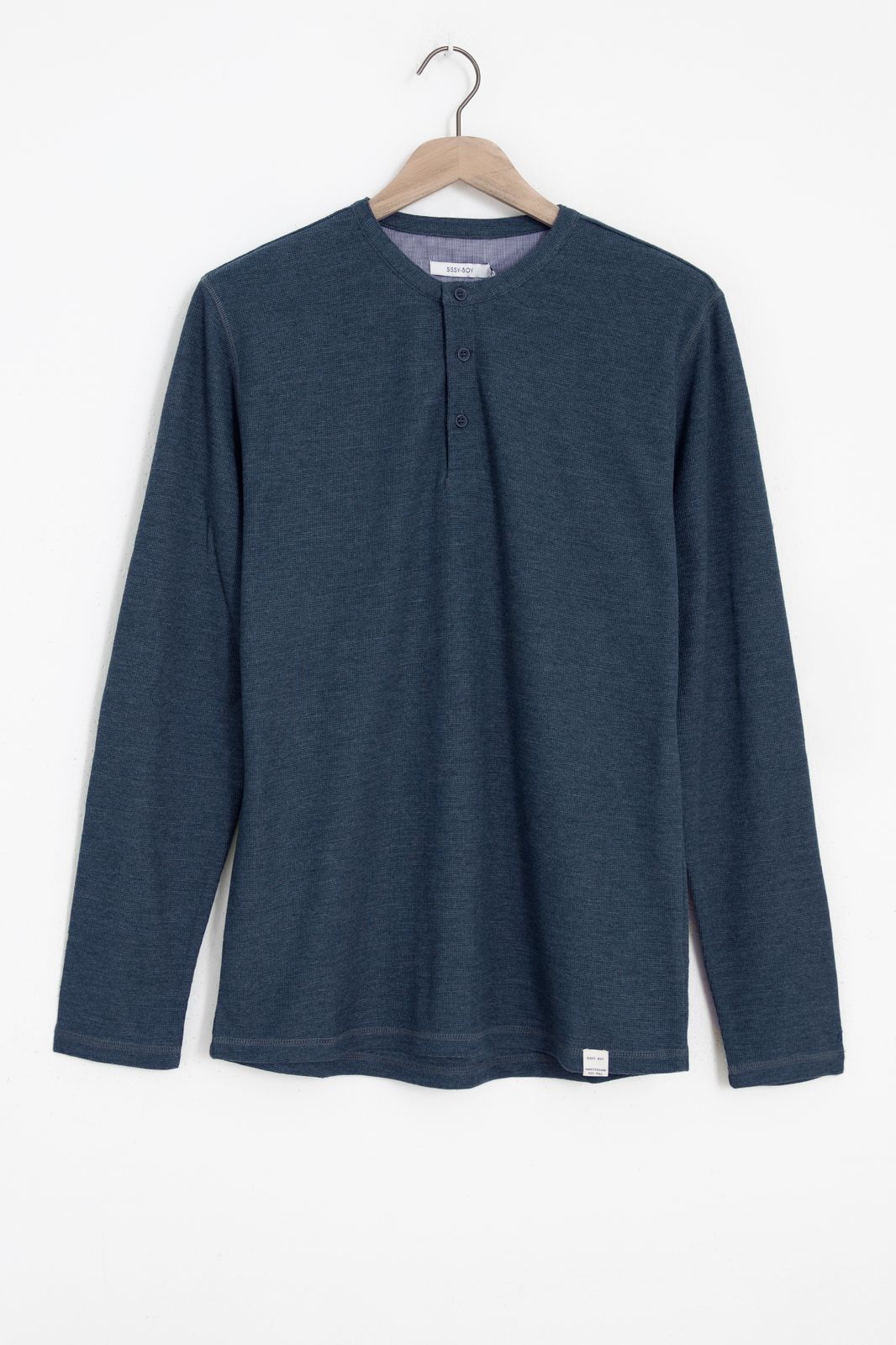 T-shirt henley en coton - bleu foncé