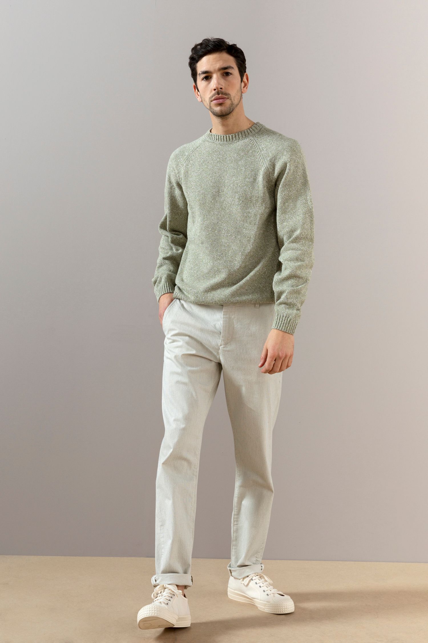 Beige chino met groene strepen - Heren | Sissy-Boy