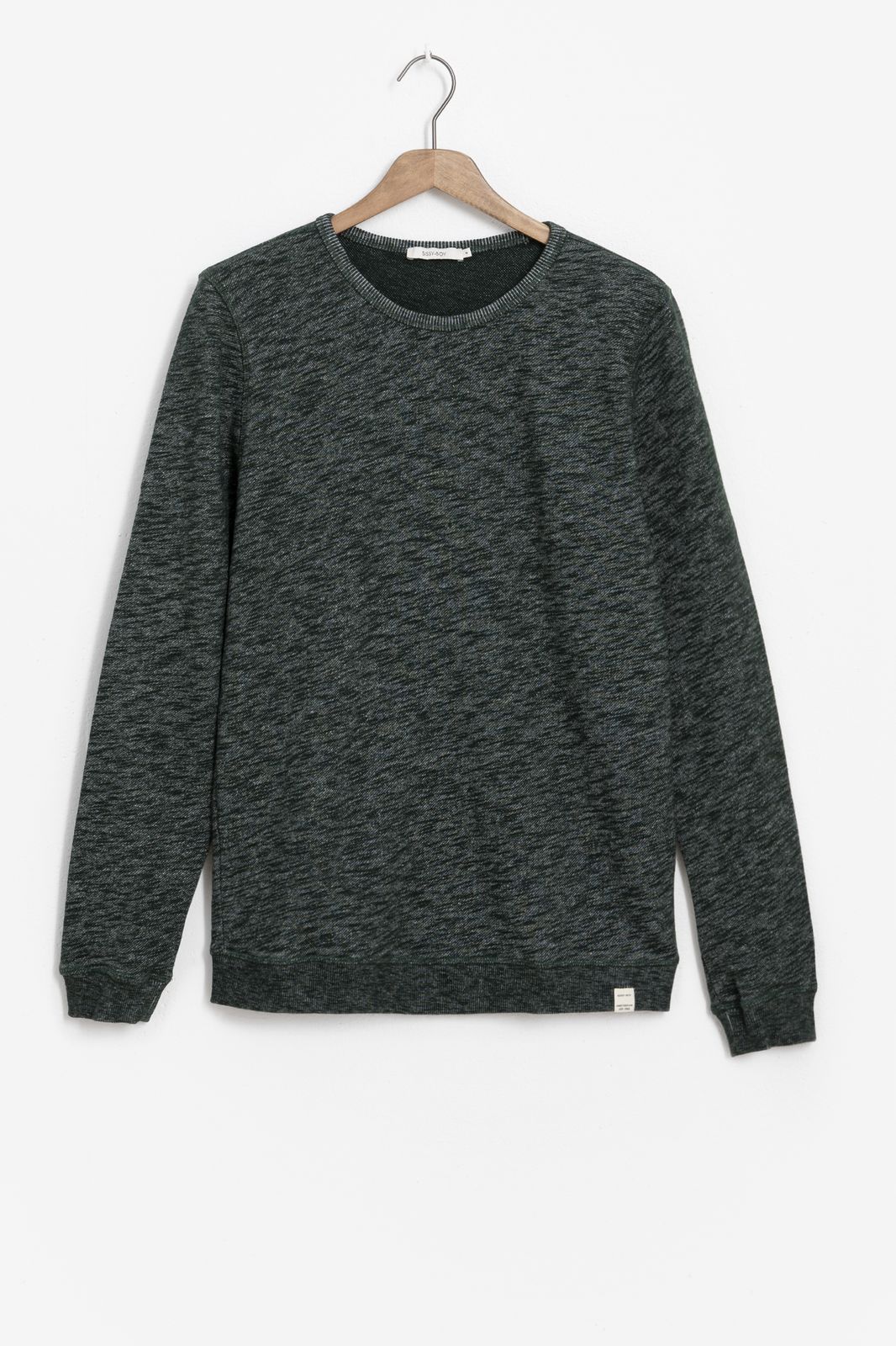 Donkergroene sweater melange - Heren | Sissy-Boy