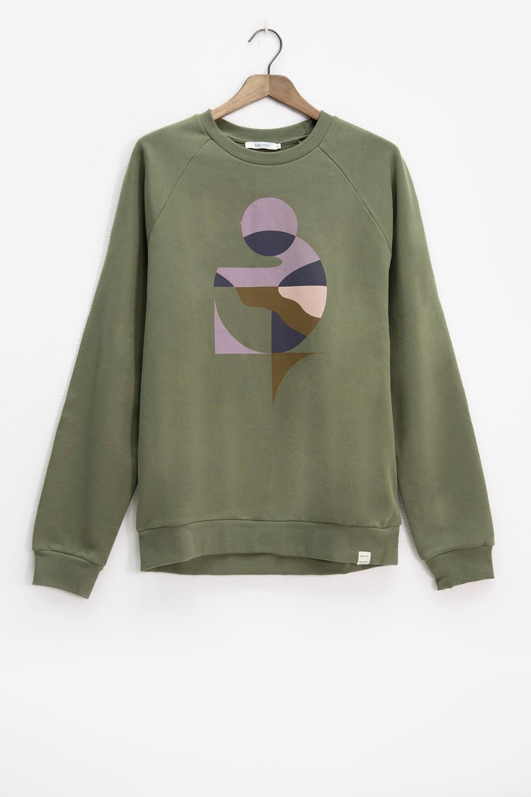 Donkergroene katoenen raglan sweater met print - Heren | Sissy-Boy