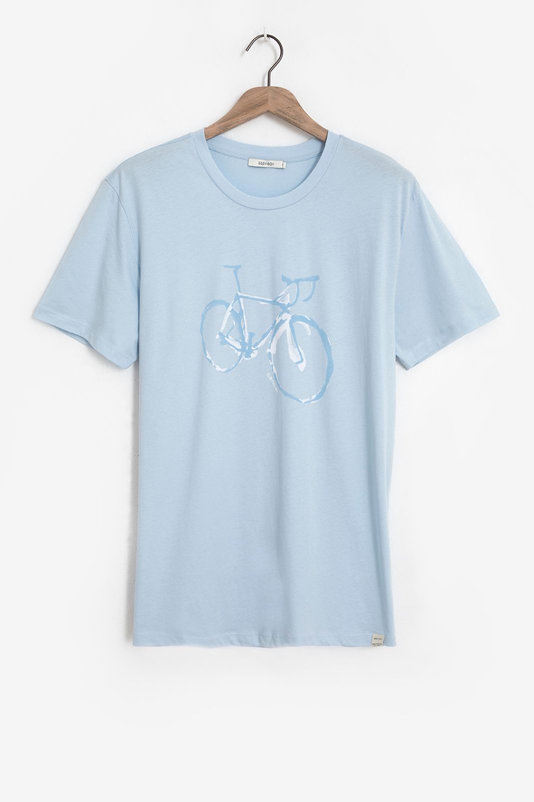 Lichtblauw katoenen T-shirt met fiets - Heren | Sissy-Boy