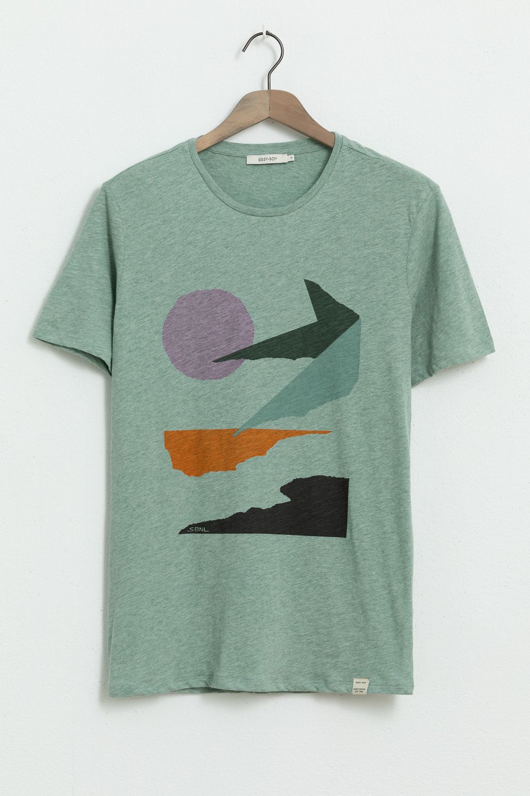 Groene basic T-shirt met sunset print