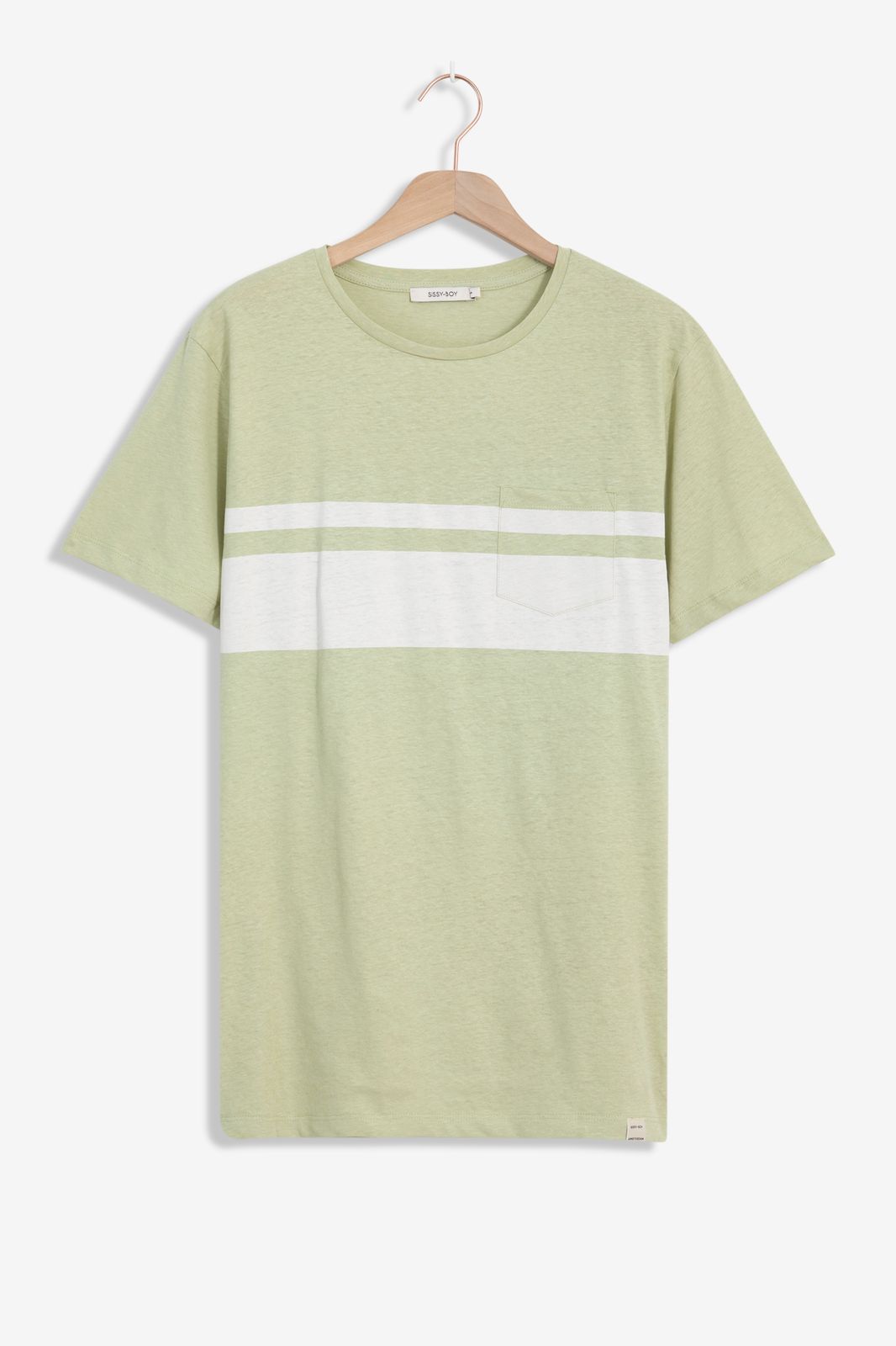 Lichtgroen katoenen T-shirt met streep - Heren | Sissy-Boy