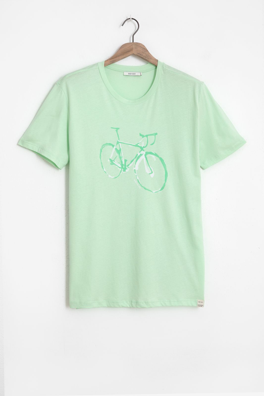 Lichtgroen katoenen T-shirt met fiets - Heren | Sissy-Boy