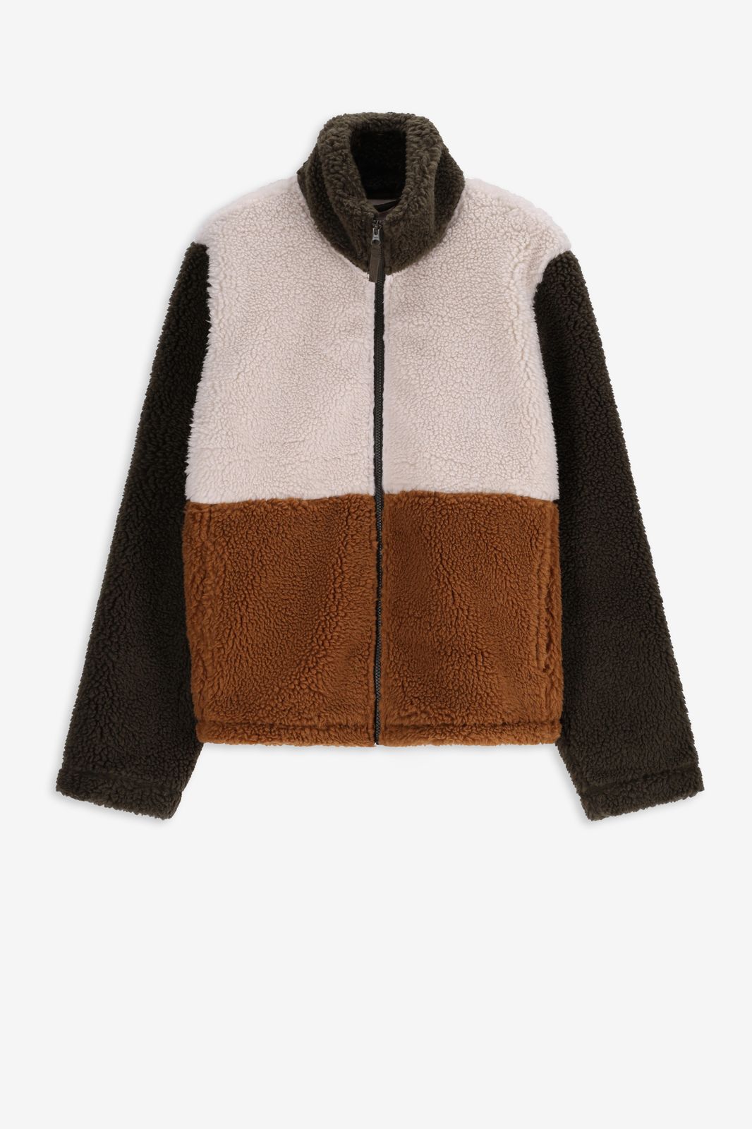 Manteau duveteux color block