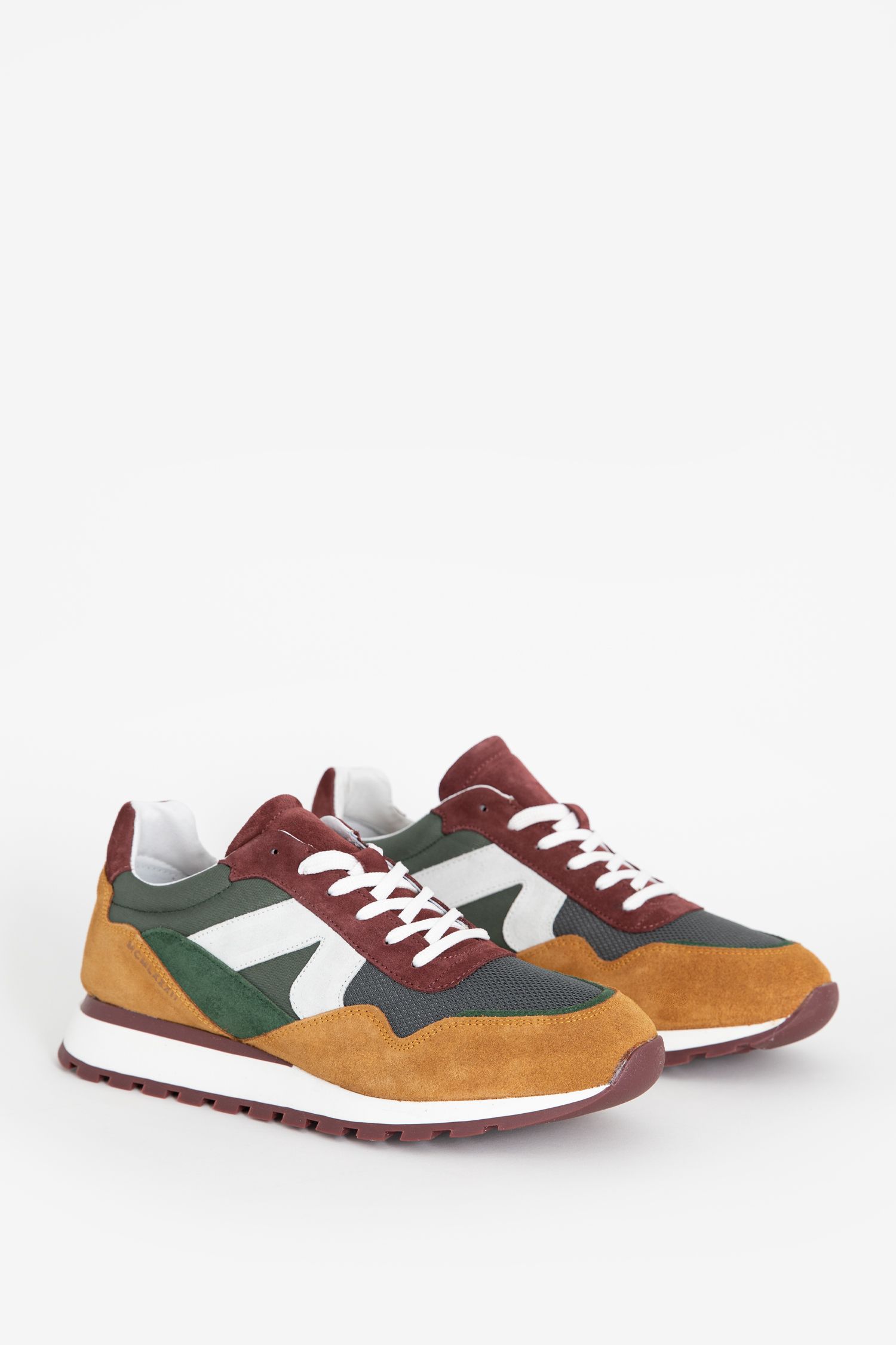 Donkerrode sneakers met leer en suède