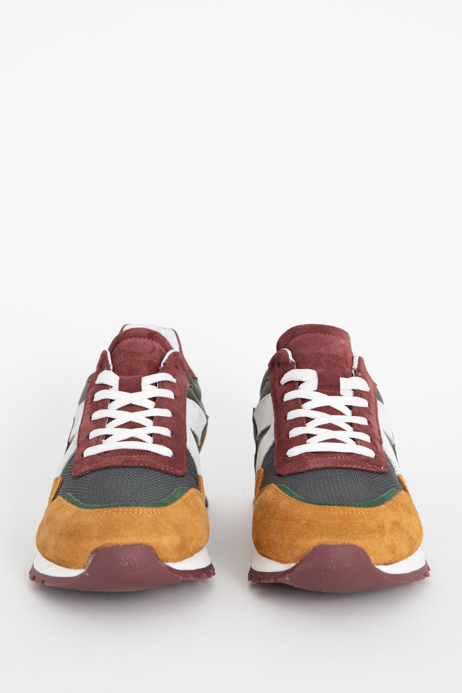 Donkerrode sneakers met leer en suède