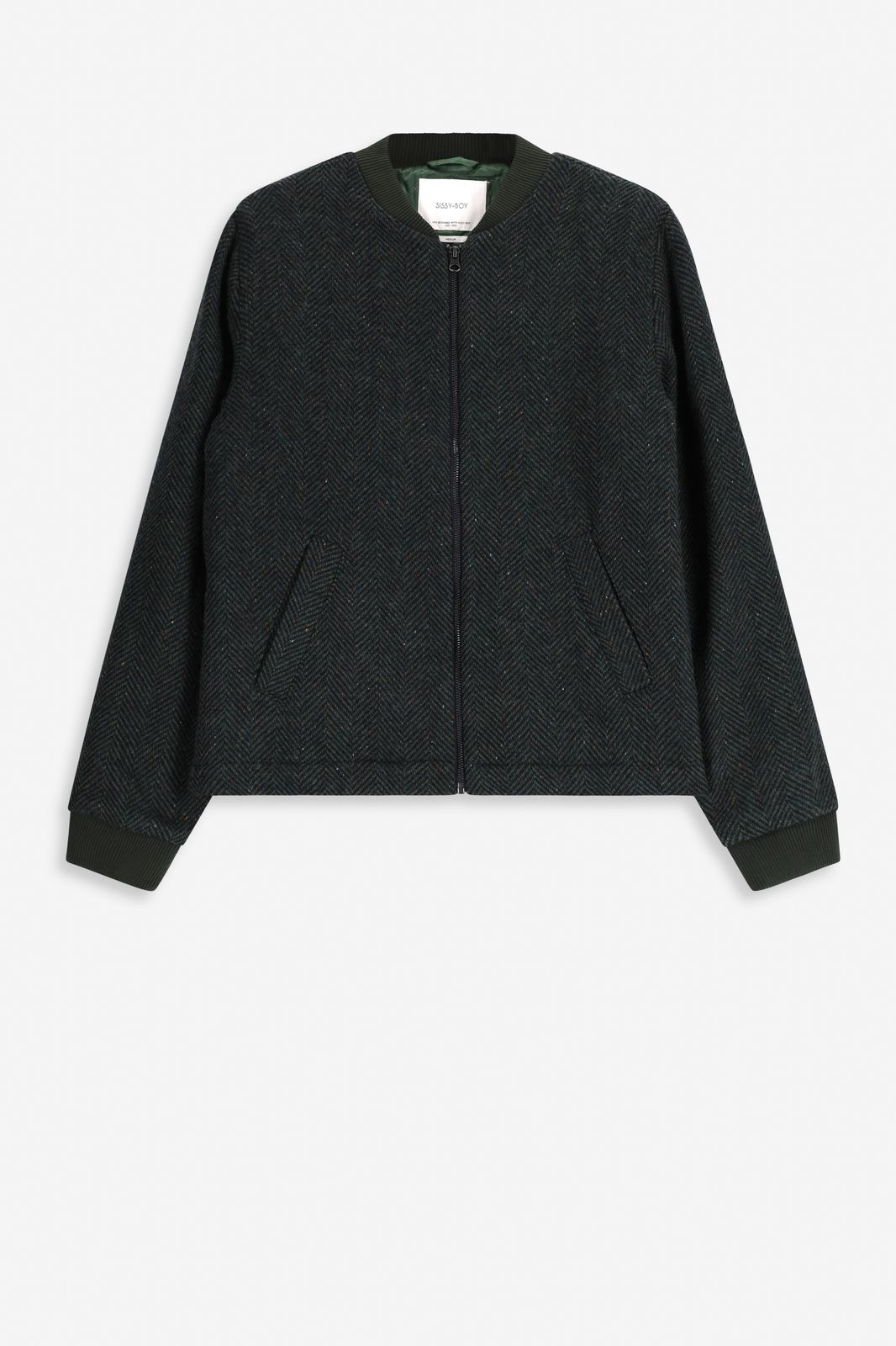 Wolljacke mit Fischgrätenmuster - dunkelgrün