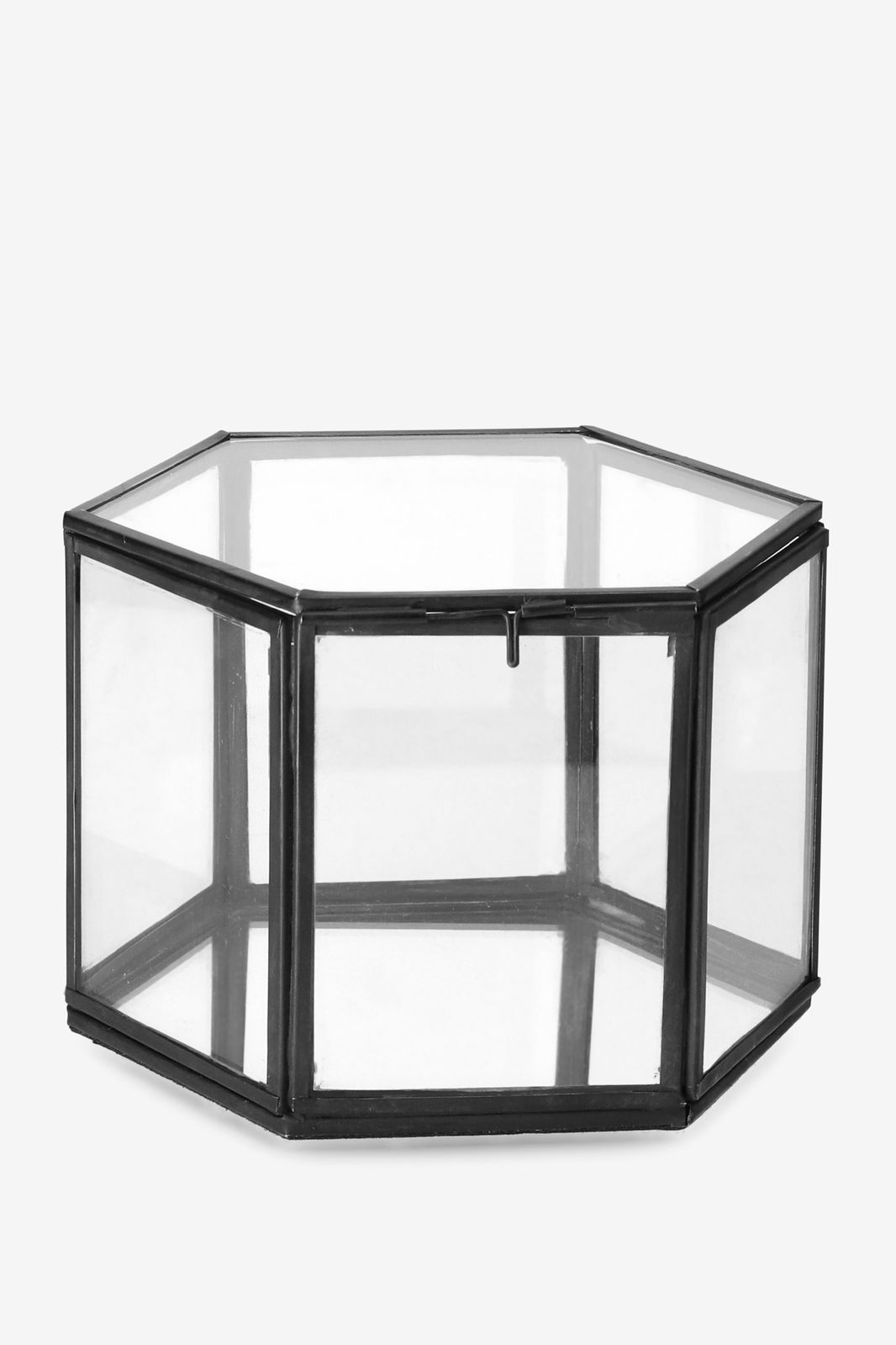 Zwarte glazen box hexagon hoog