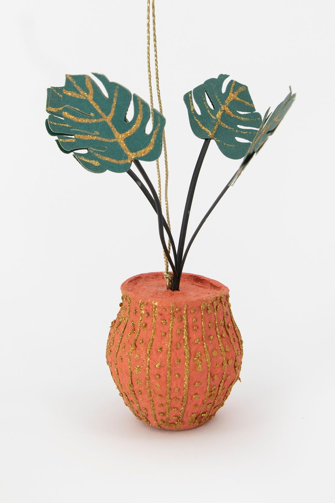 Weihnachtsornament Pflanze in Terrakottatopf aus Pappmaché