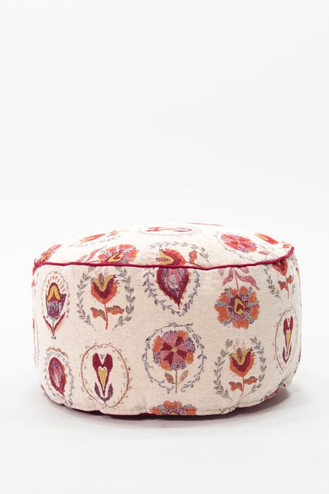 Pouf avec fleurs jacquard - beige