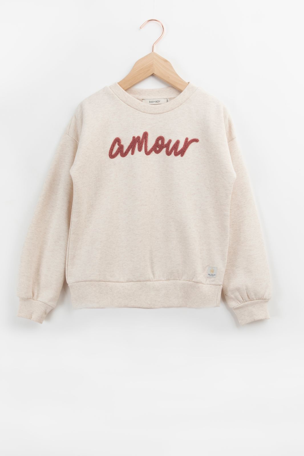 Melierter Sweater mit Amour-Schriftzug - beige