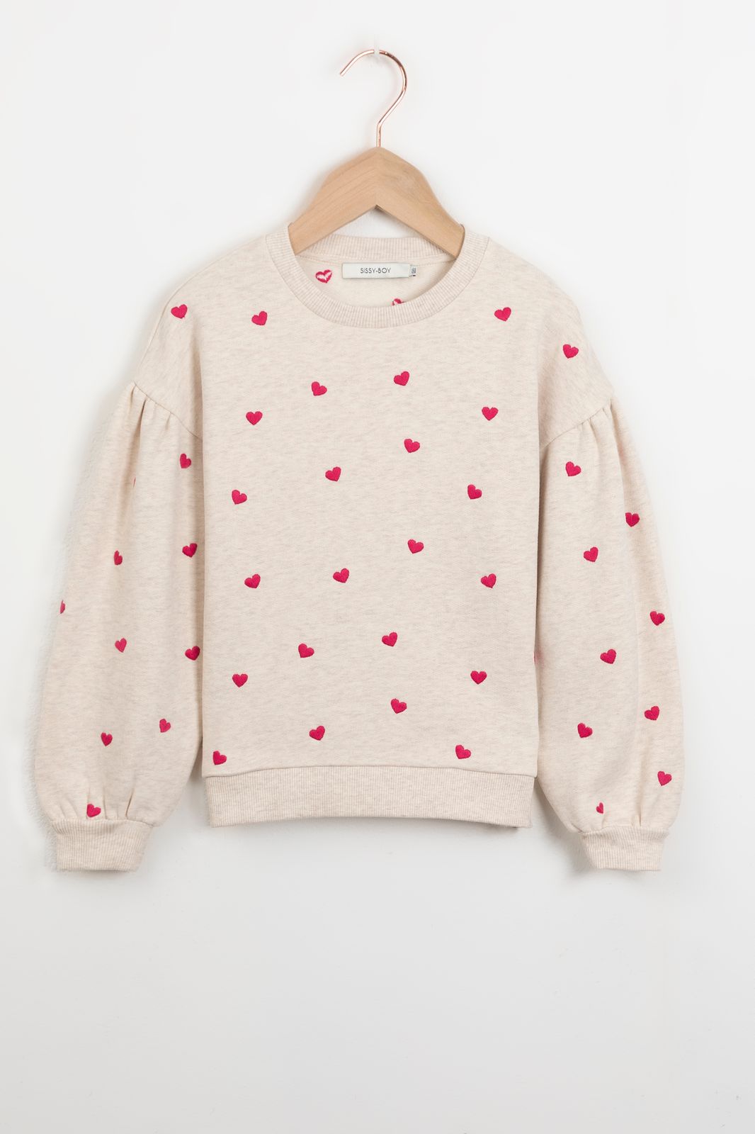Sweater mit Puffärmeln und Herzstickerei - beige