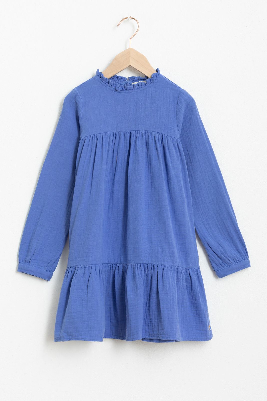 Musselin-Kleid mit Rüschen - blau