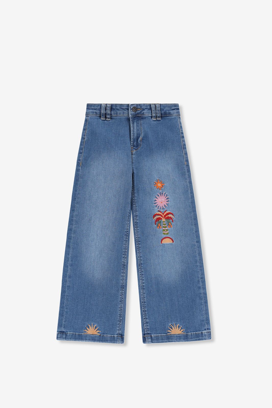 Weite Jeans mit Stickerei - blau