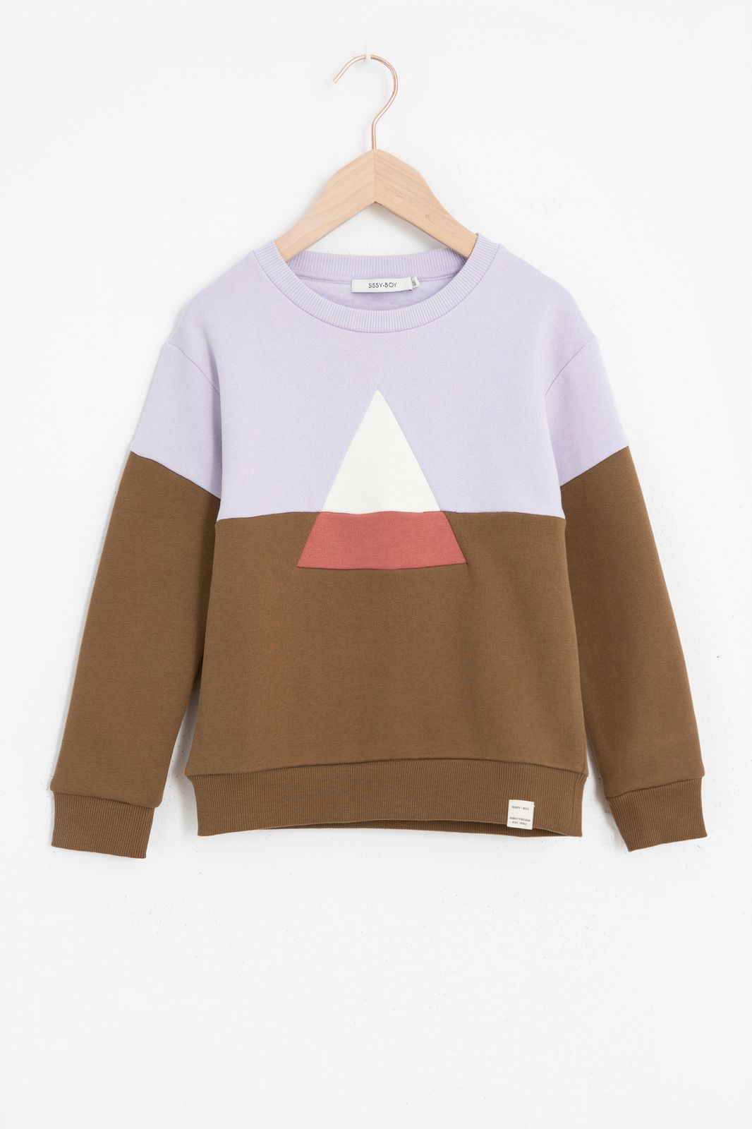 Colorblocking-Sweater mit Dreiecks-Print - braun/flieder