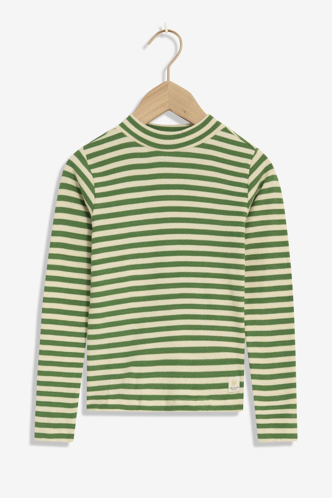 Gestreiftes Langarmshirt mit Stehkragen - grün