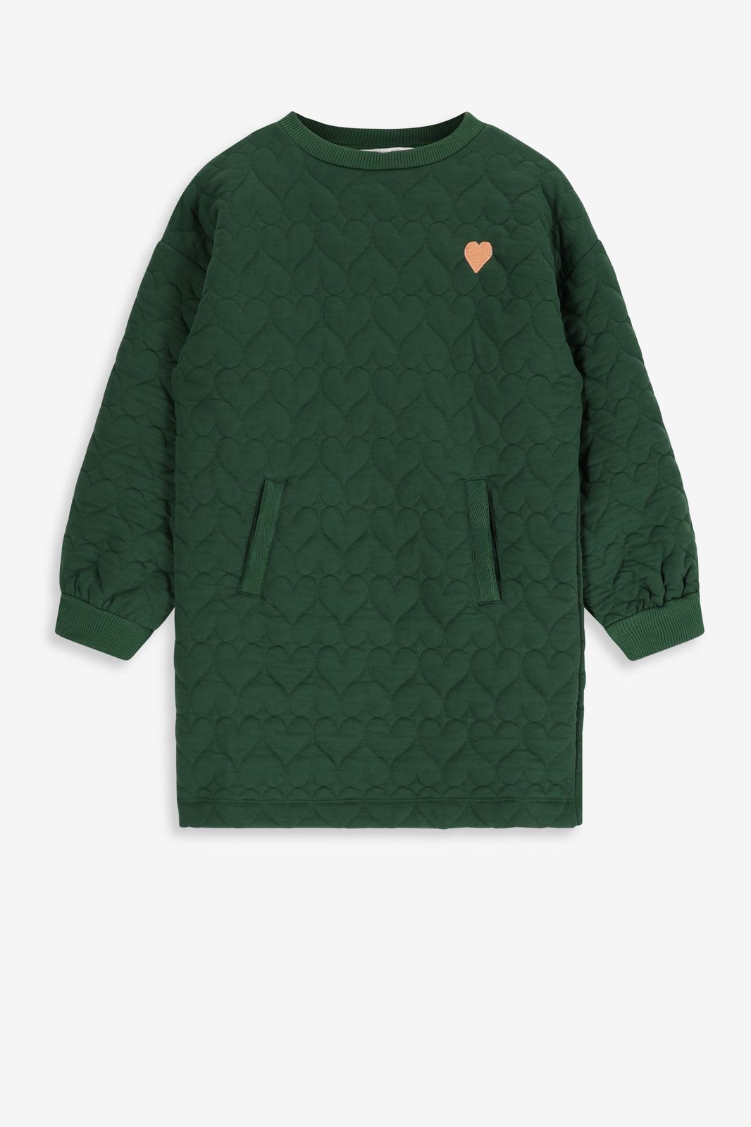 Sweatkleid mit Herz-Steppung - dunkelgrün