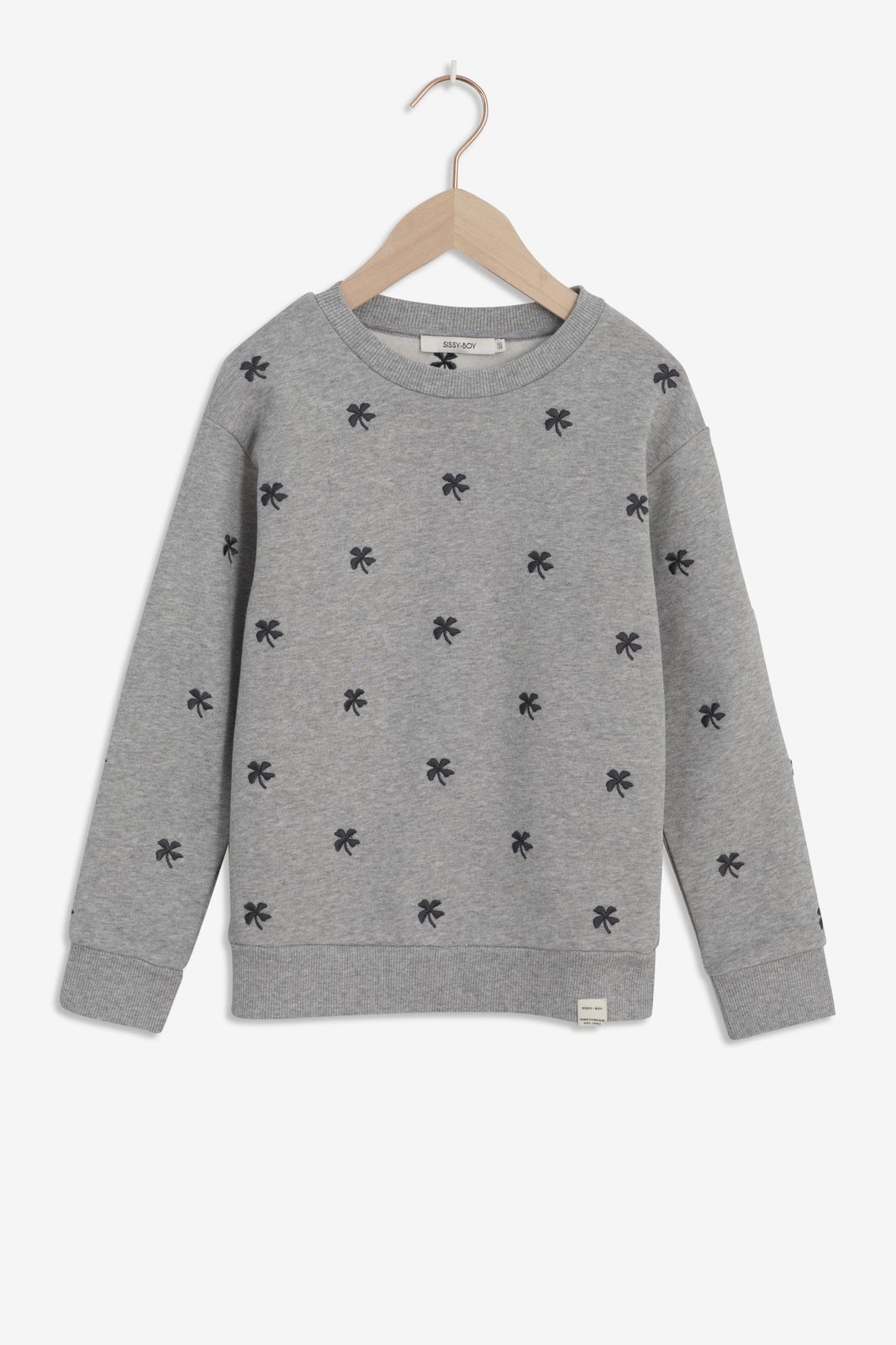 Sweater mit Kleeblatt-Stickerei - dunkelgrau