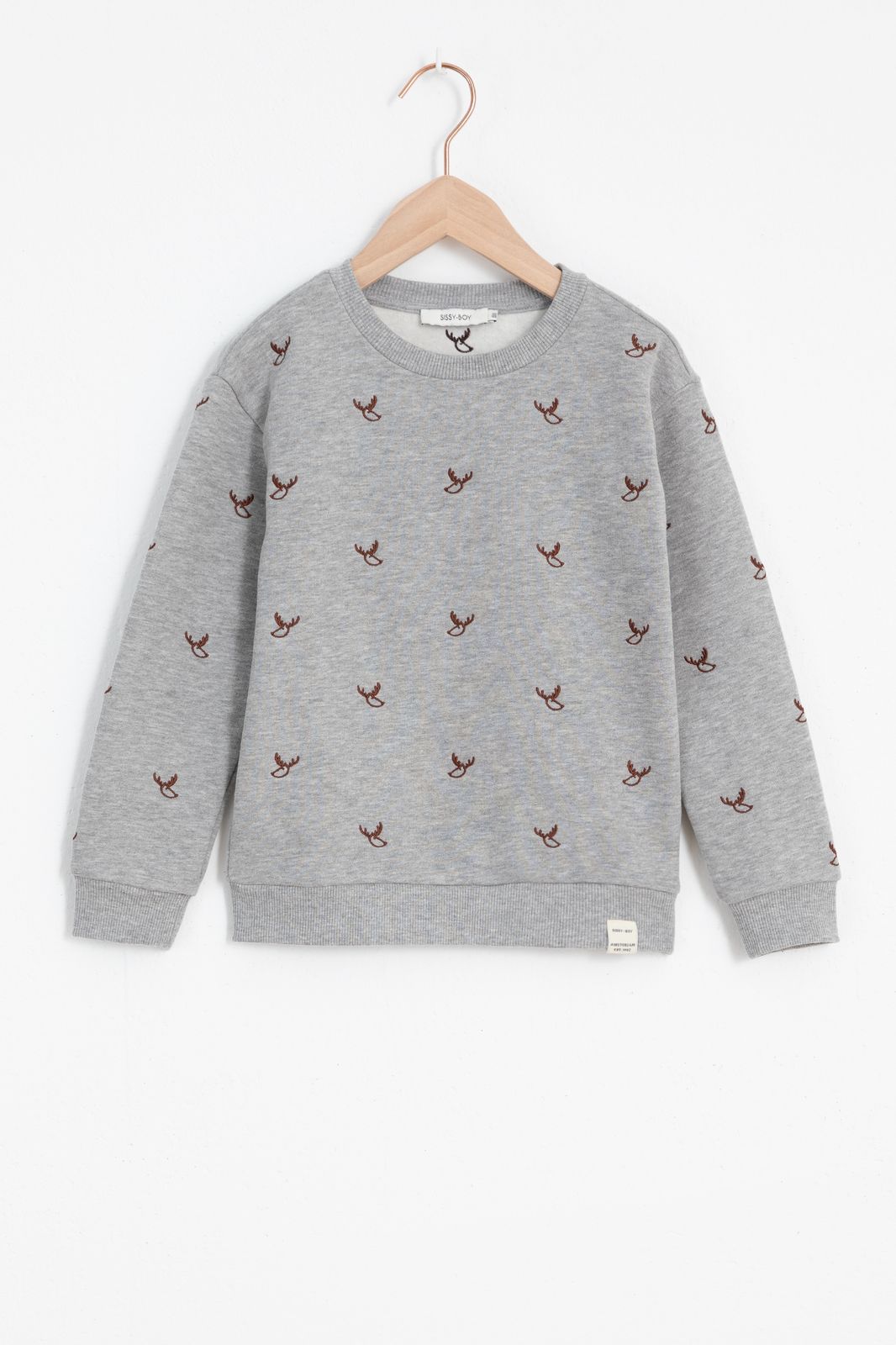 Sweater mit Rentier-Stickerei - grau