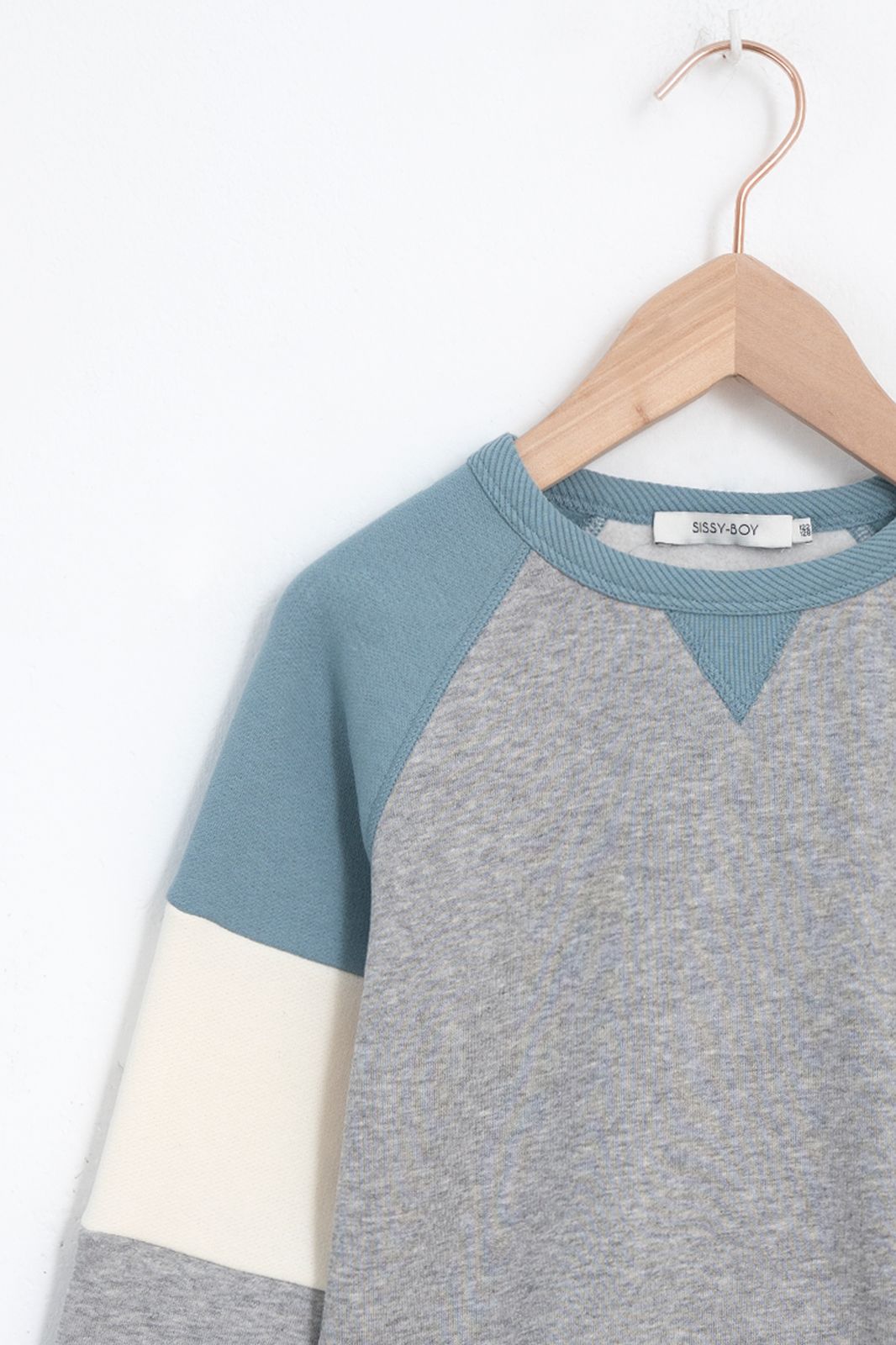 Baumwoll-Sweater in Colorblocking-Optik - grau