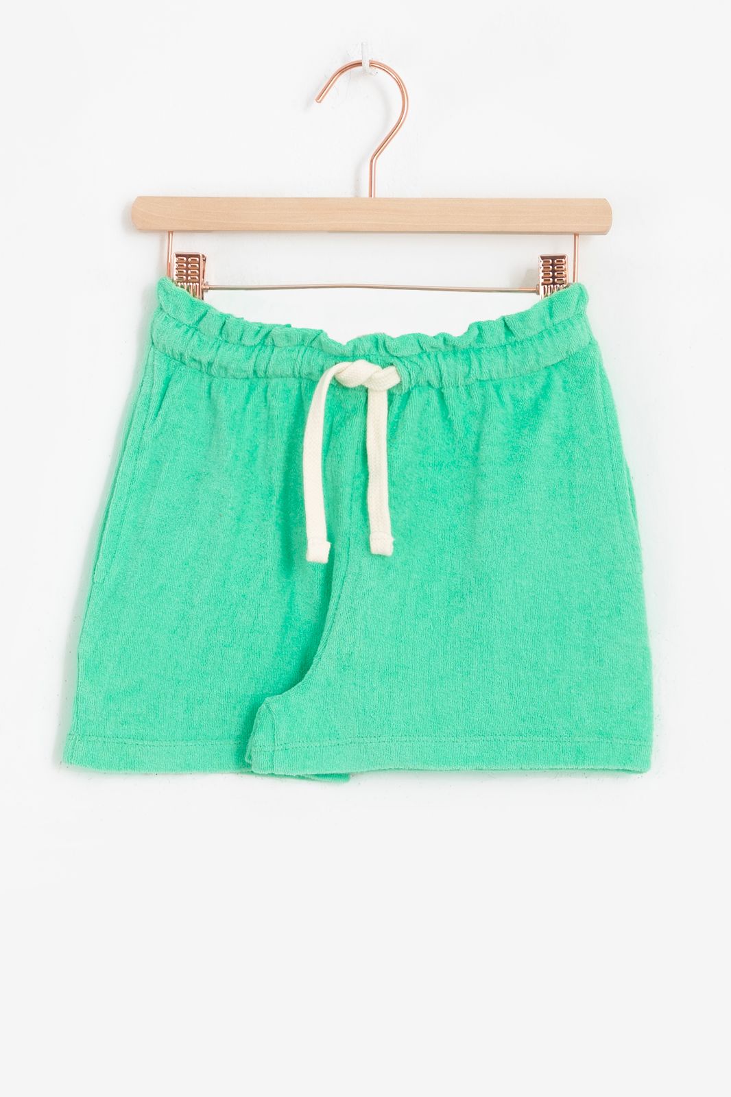 Paperbag-Shorts aus Nickistoff - grün