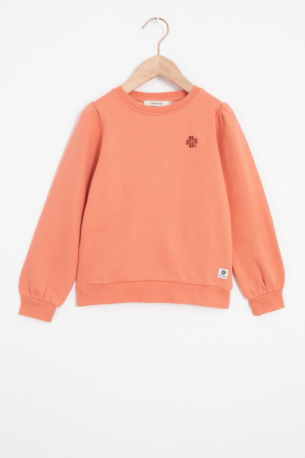 Sweater mit Puffärmeln und Kleeblatt - orange